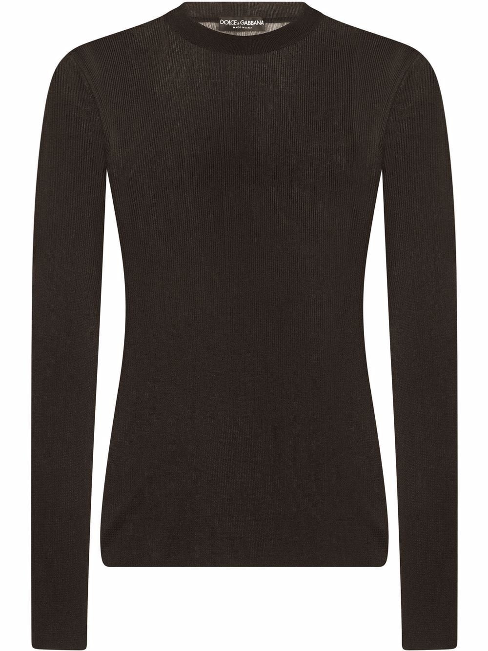 semi-sheer ribbed long-sleeve top - 1