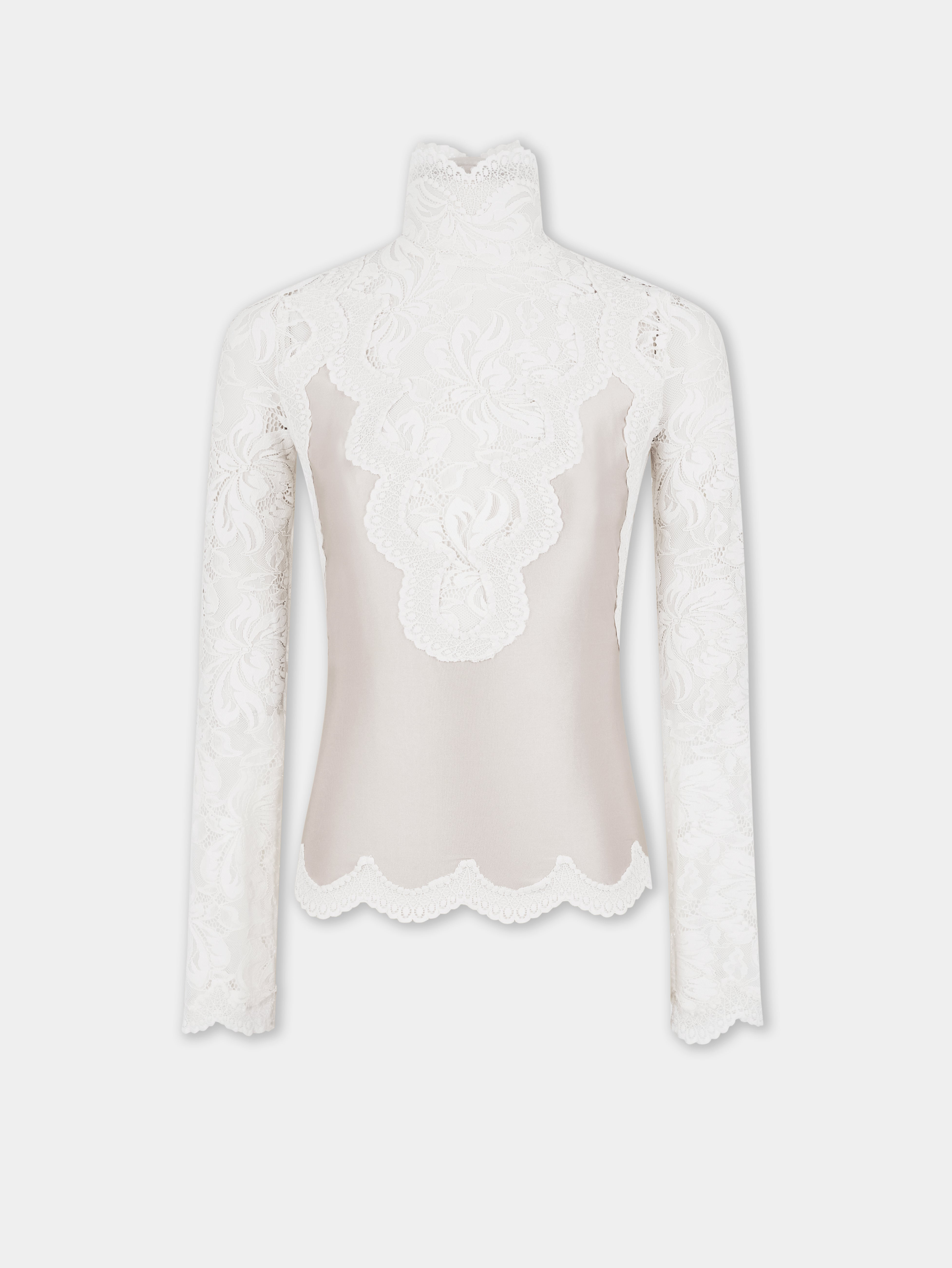 IVORY LONG SLEEVE TOP IN LACE AND JERSEY - 6