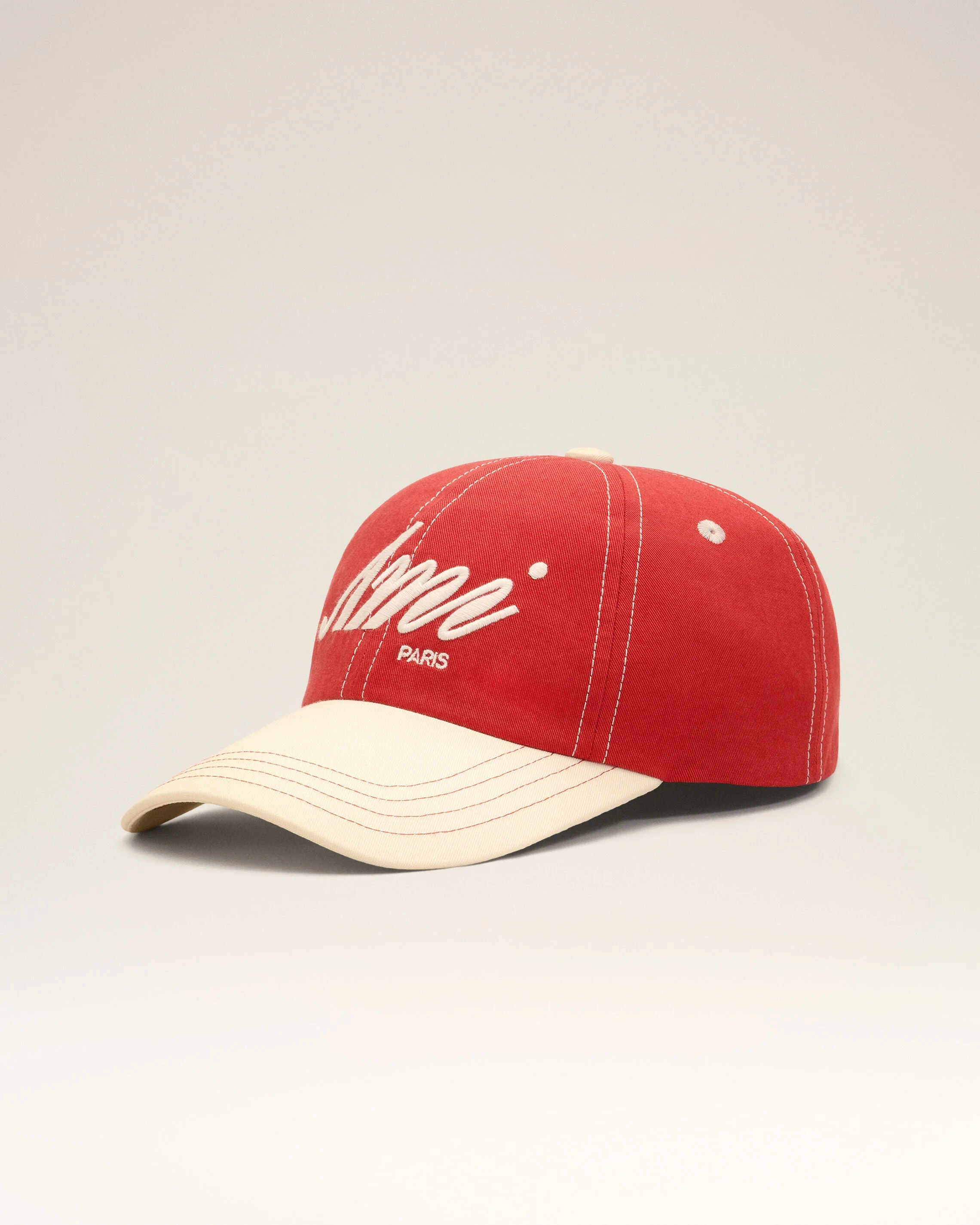 RED AND WHITE COTTON CAP WITH AMI PARIS EMBROIDERY - 1