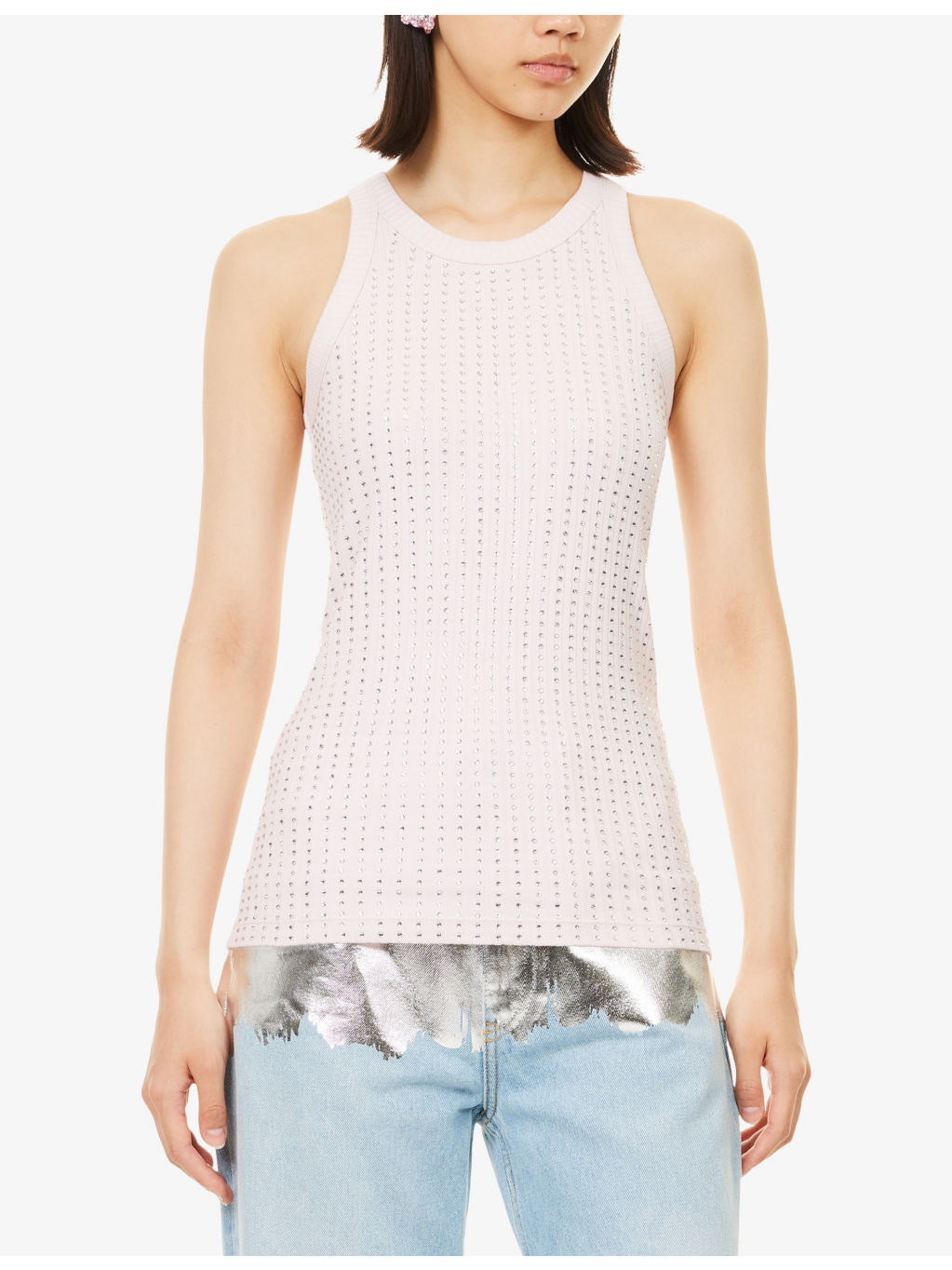 Crystal-Embellished Ribbed Cotton Tank Top - 3