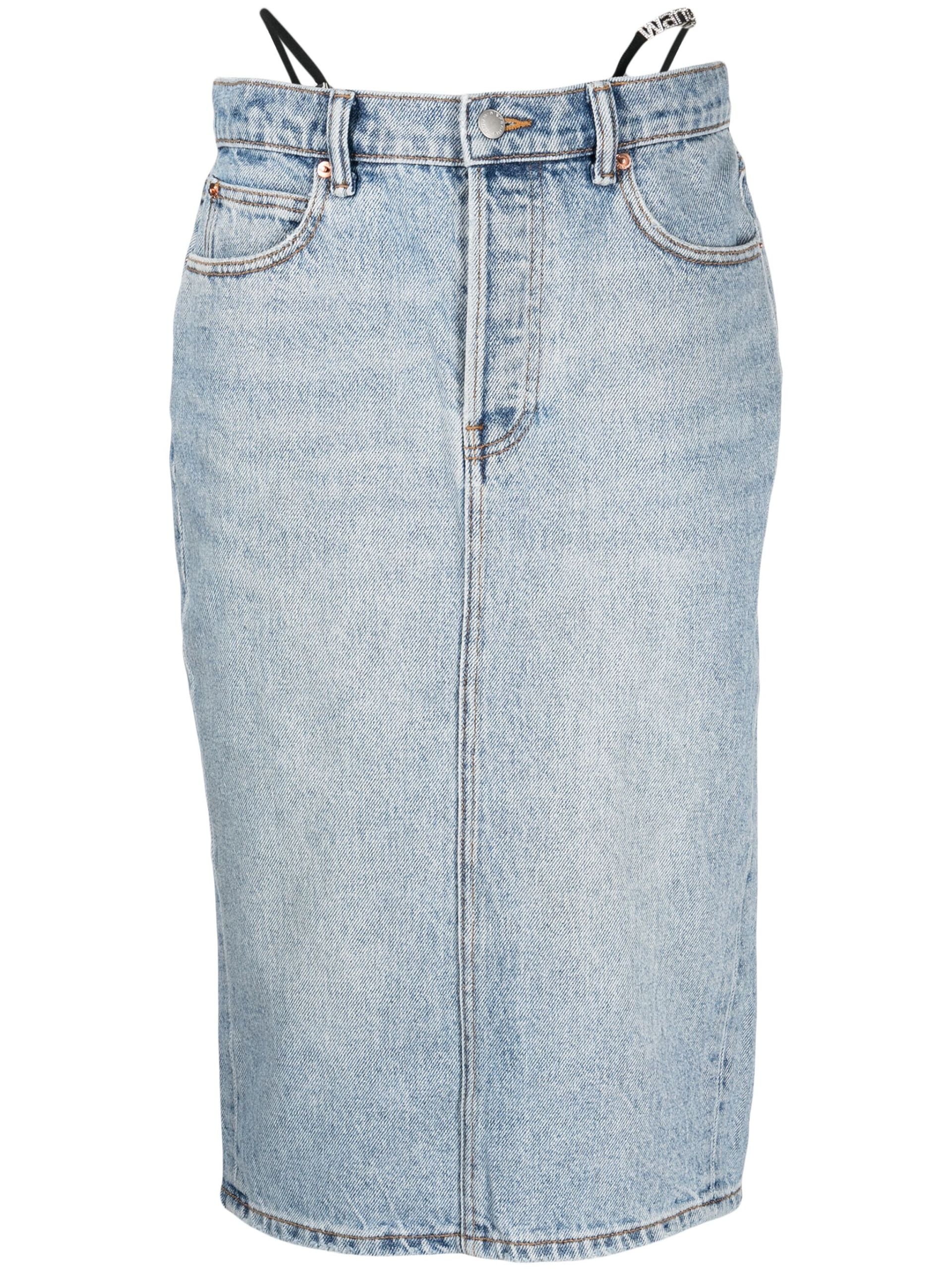 Alexander Wang Blue Thong-Strap Denim Skirt | brownsfashion