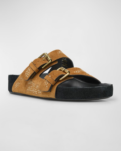 Isabel Marant Lennyo Studded Suede Dual-Buckle Sandals outlook