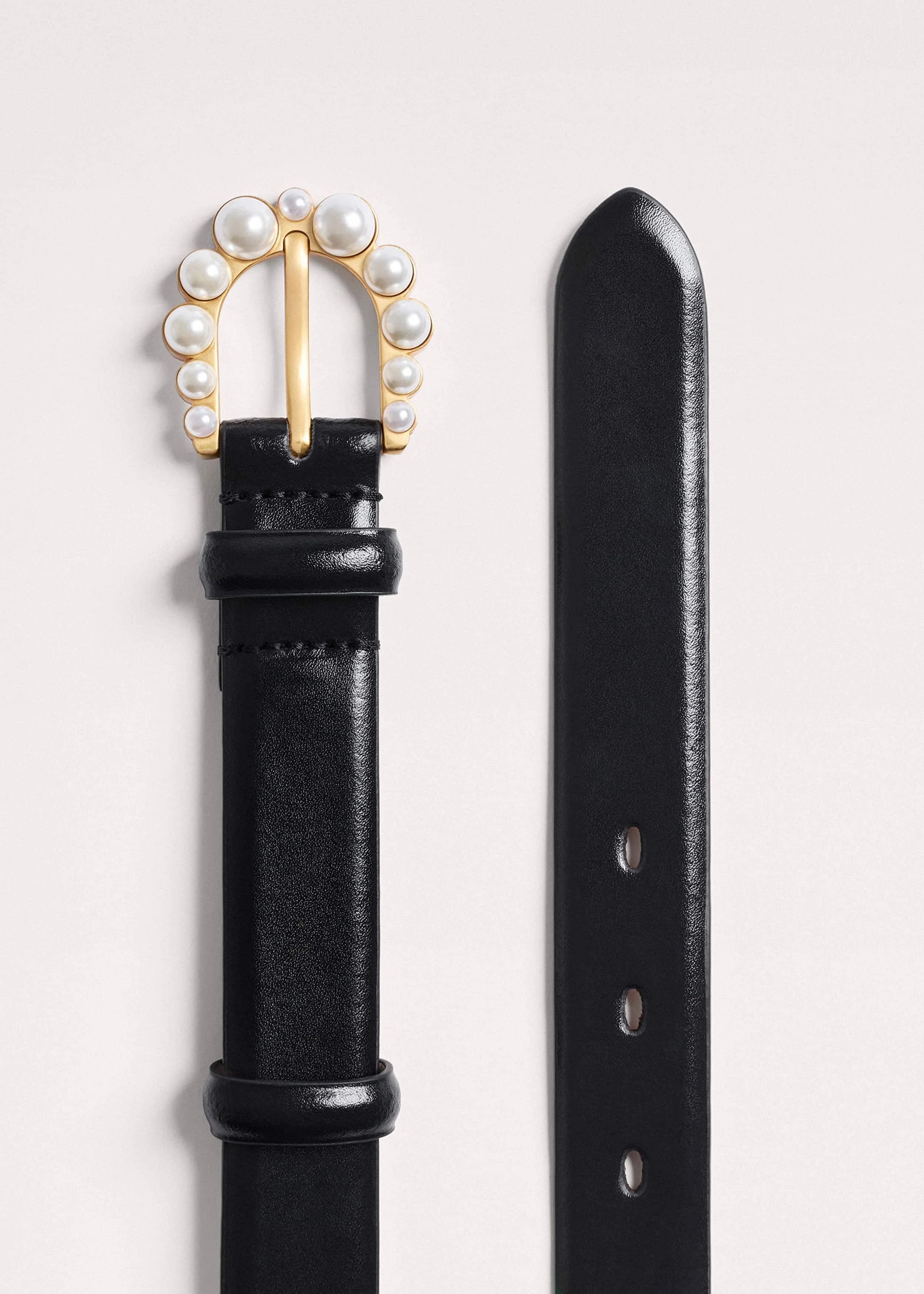 Faux Pearl Buckle Belt - 1