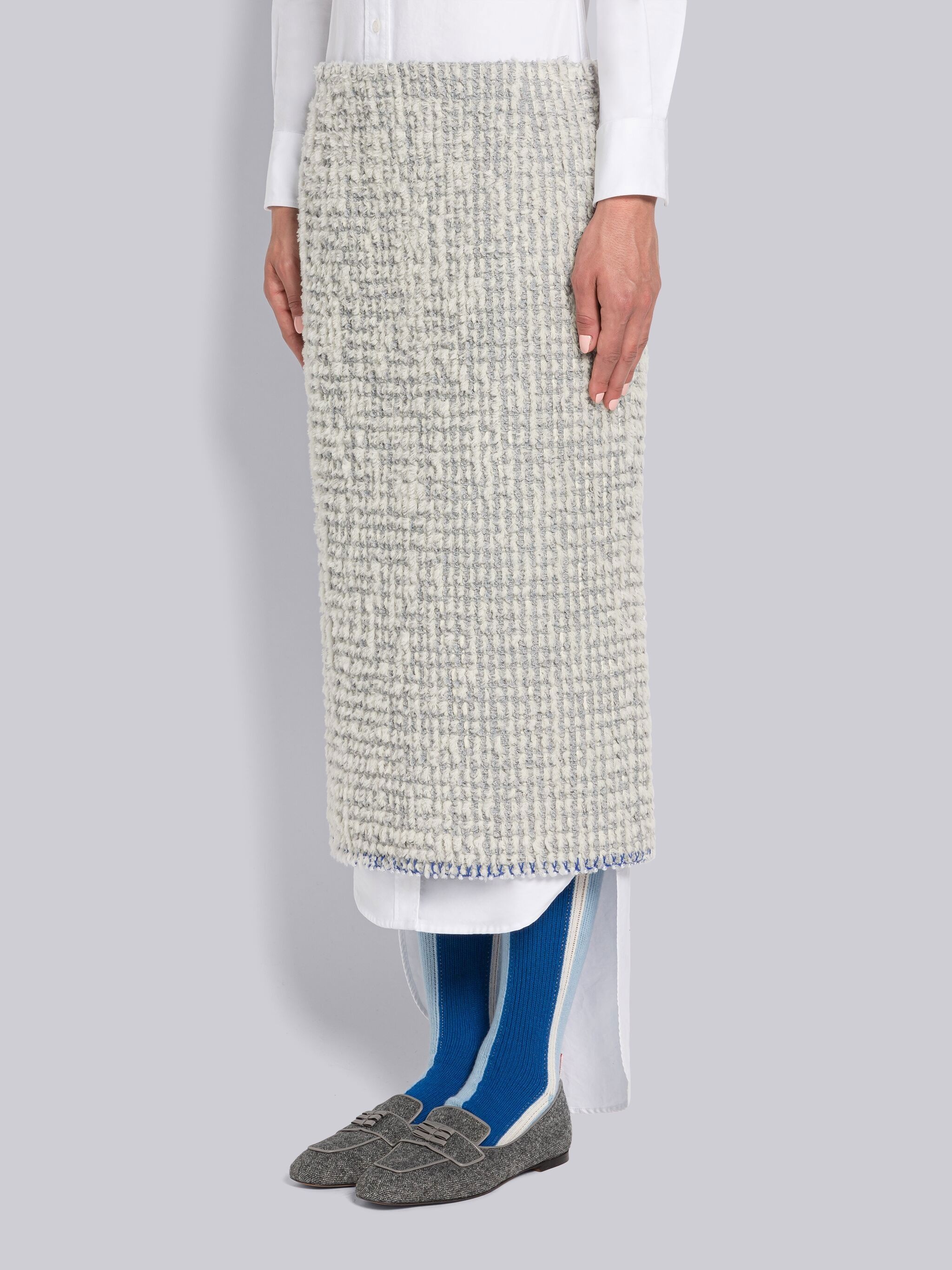 Blanket Stitch Tweed Low Rise Pencil Skirt - 2