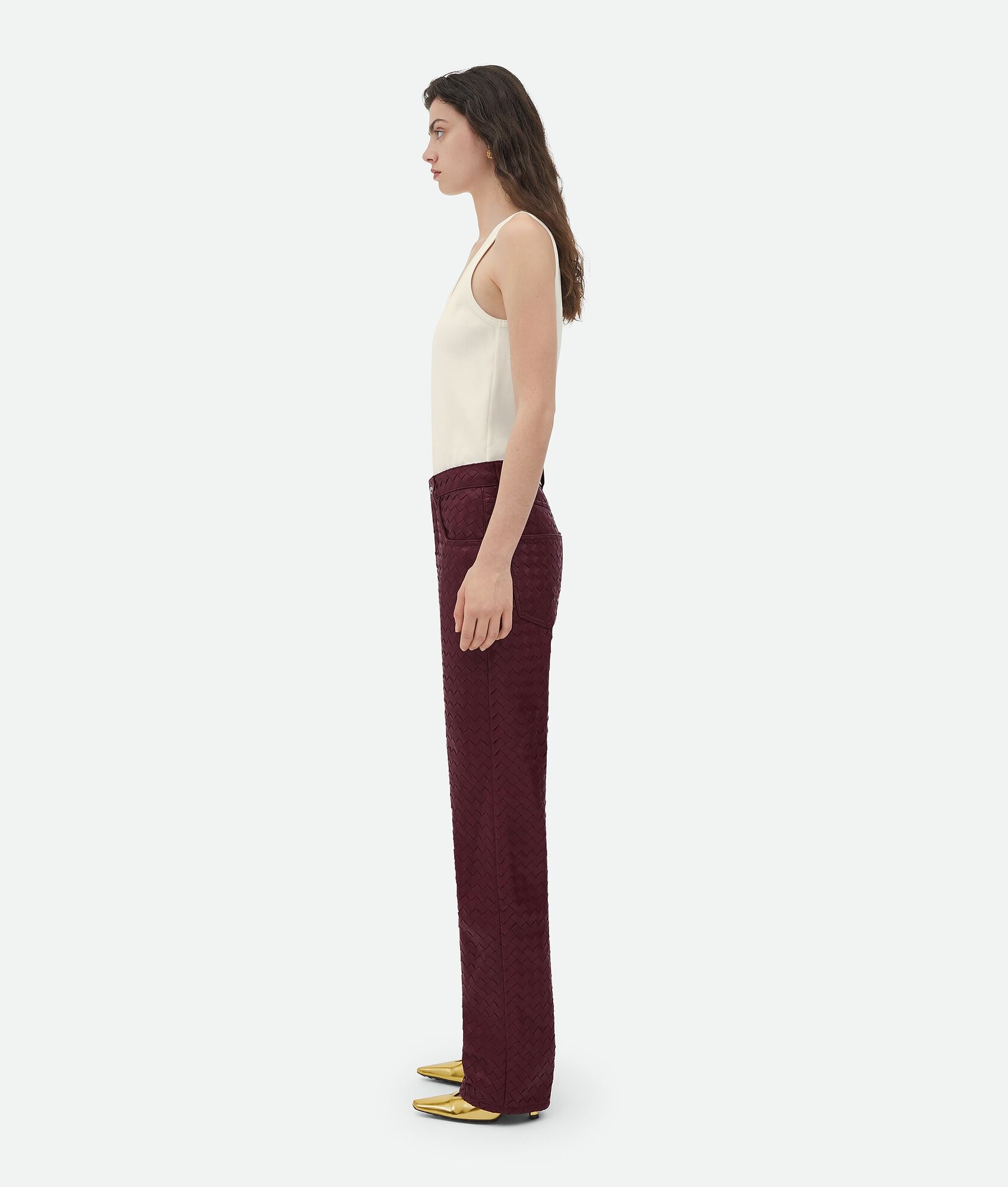 Intrecciato Leather Straight Leg Pants - 2