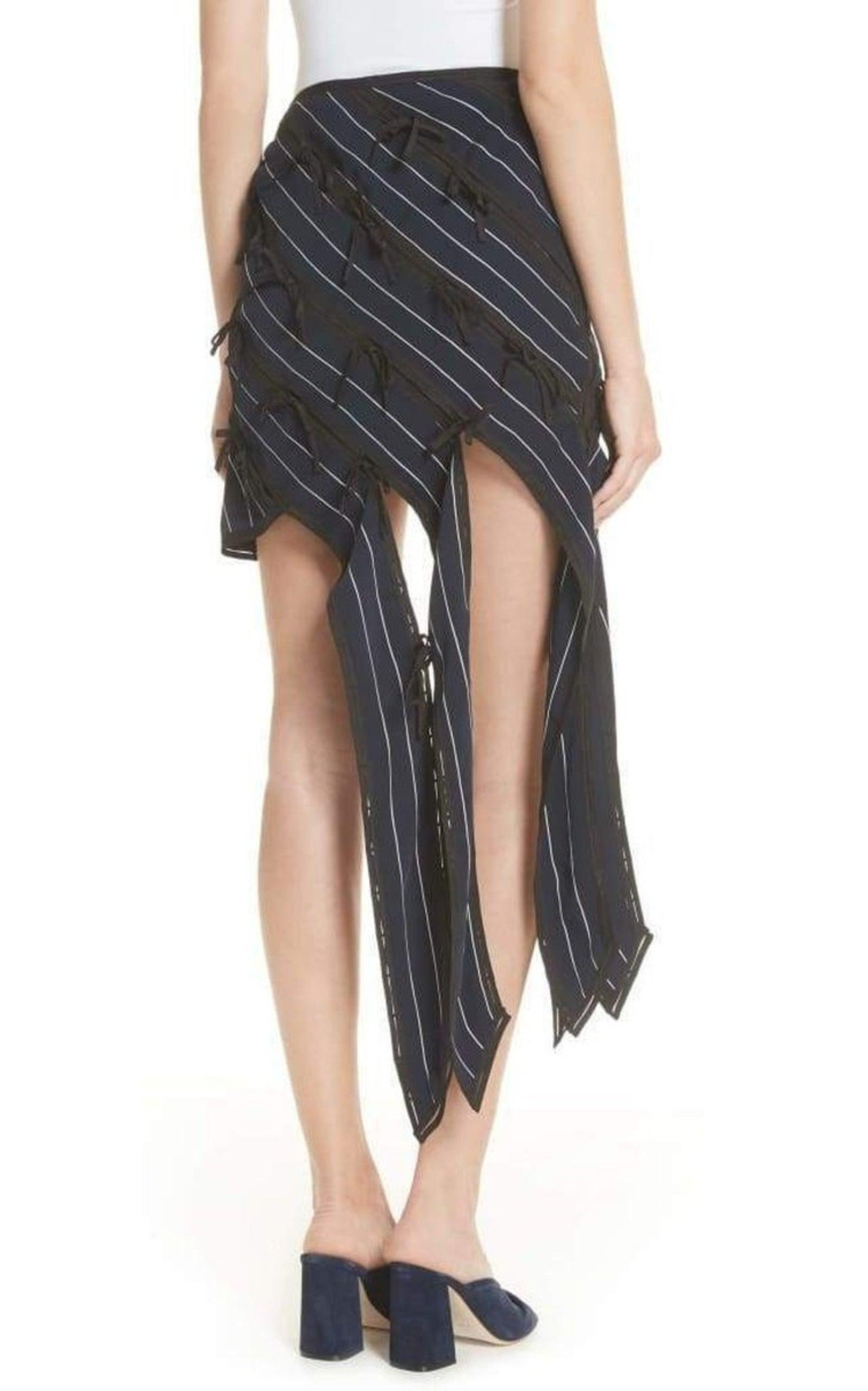 Pinstripe Ribbon Asymmetric Panelled Mini Skirt - 5