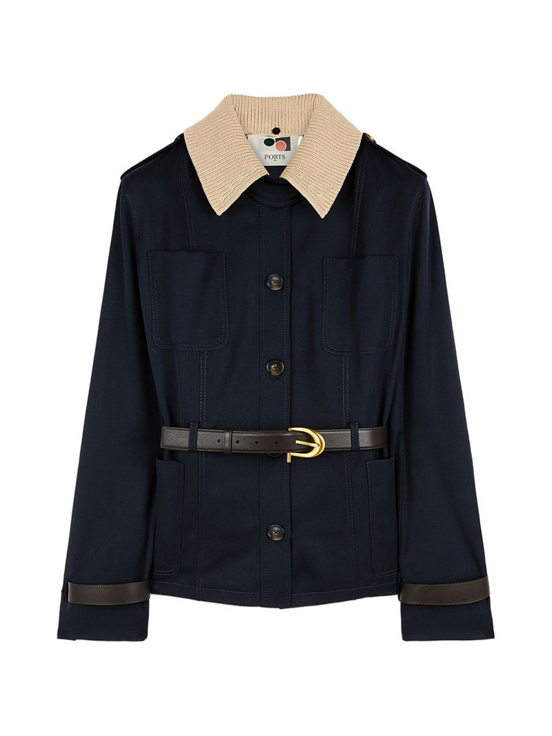 belted ribbed-collar jacket 1