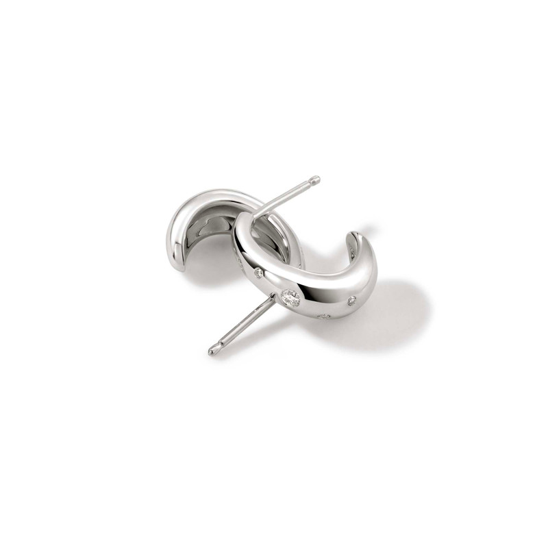 Surf J Hoop Earrings, Silver, Diamonds, 15MM 3