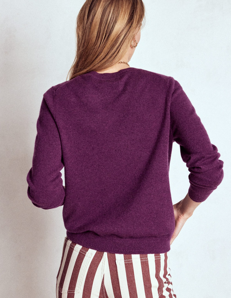 Eva Cashmere Crew Neck Sweater-Plum Melange 4