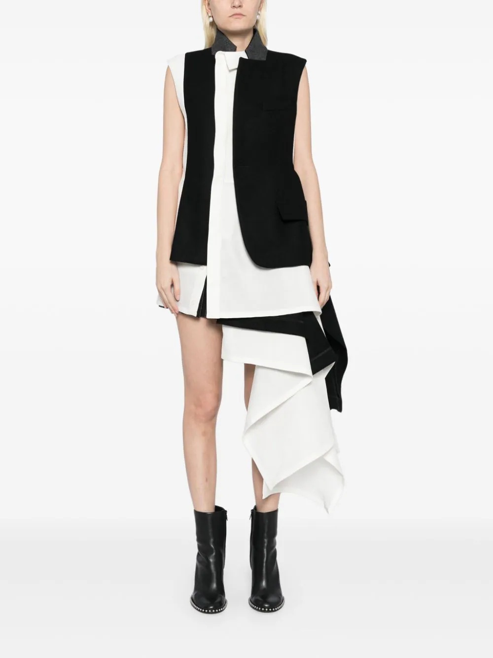 sacai Wool Melton X Double-Faced Silk Dress | club21