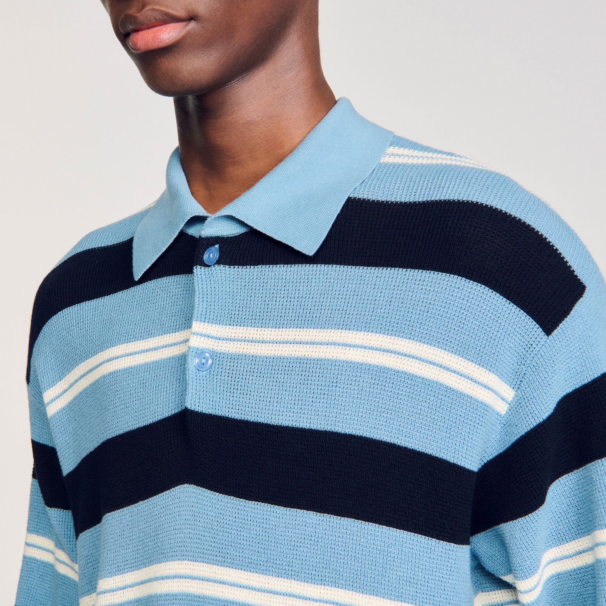 STRIPED KNIT POLO SHIRT - 3