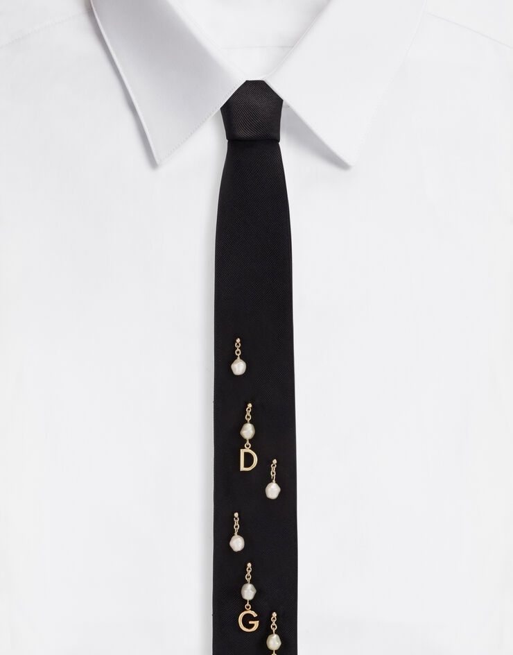 6-cm silk blade tie with pearls and DG pendants - 1