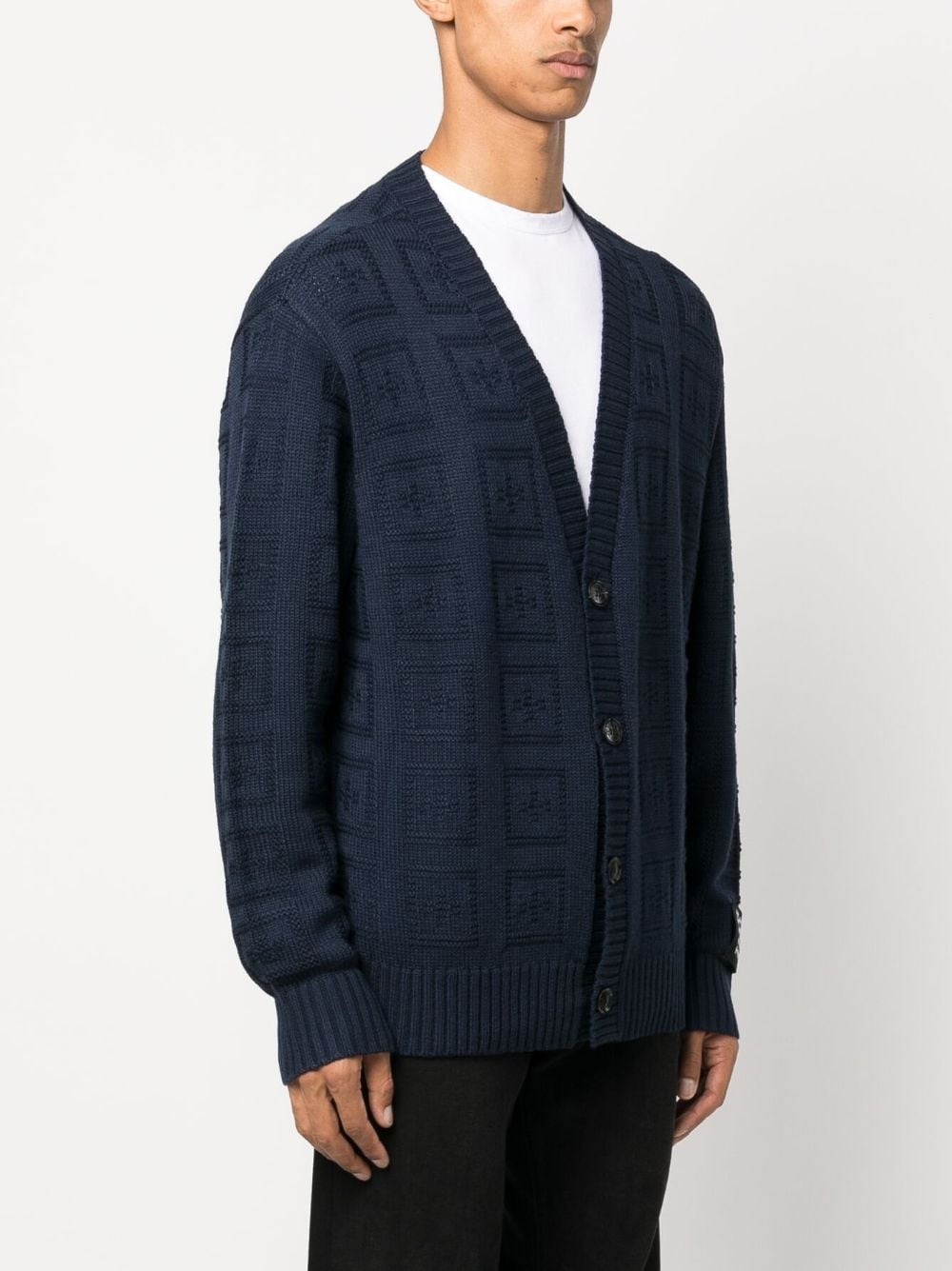 logo-intarsia wool-blend cardigan - 3