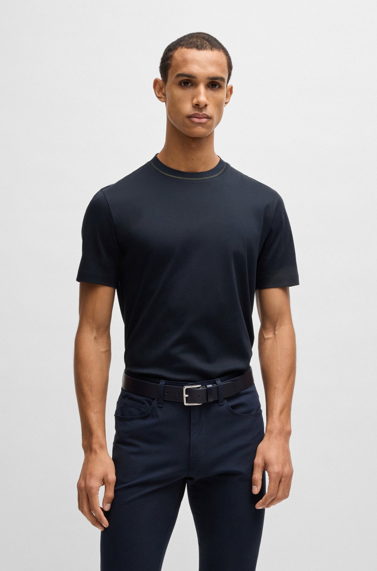 MERCERIZED-COTTON SLIM-FIT T-SHIRT WITH COLLAR STRIPE - 2