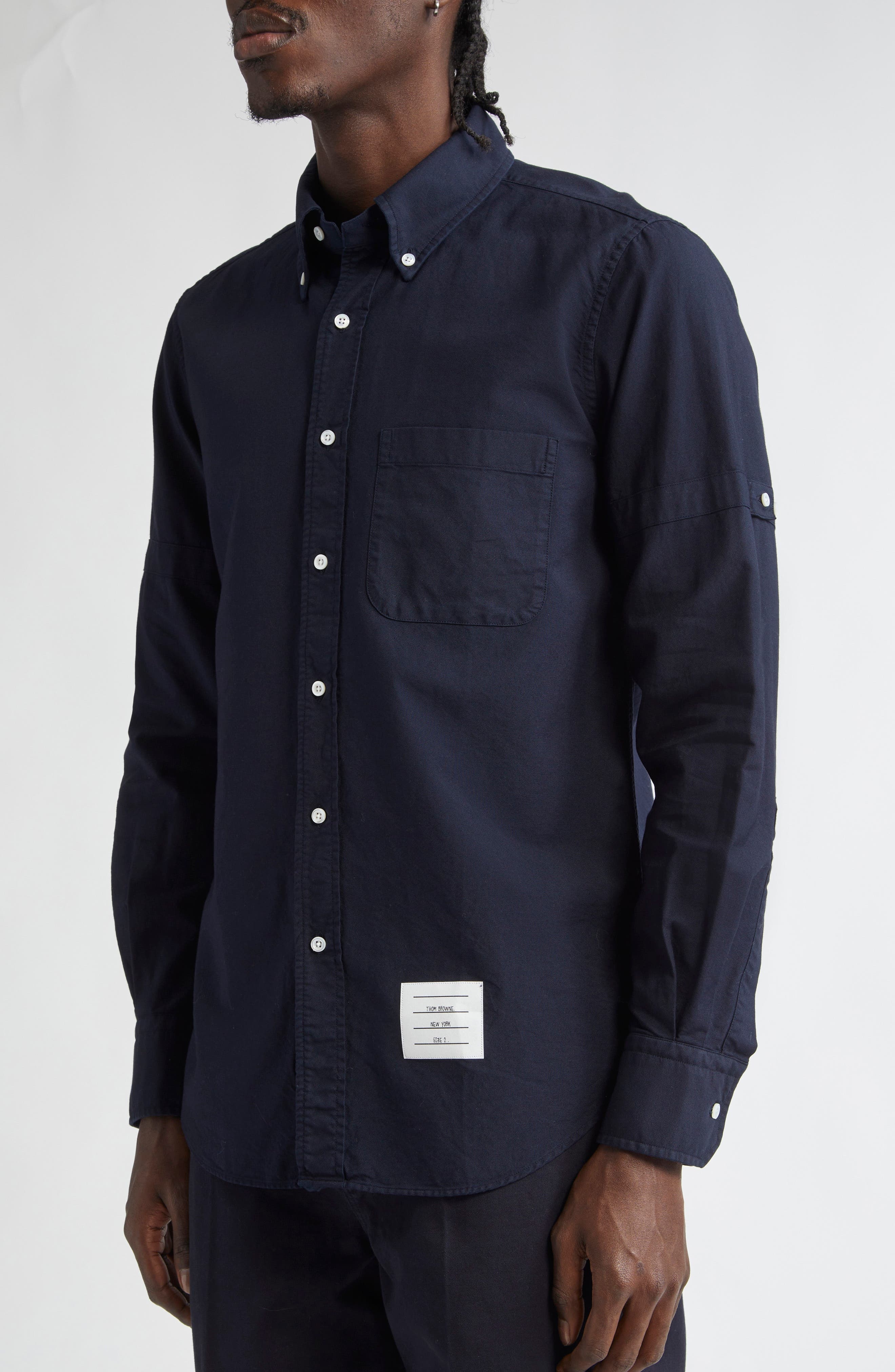 Thom Browne Armband Straight Fit Cotton Poplin Button-Down Shirt in Navy at Nordstrom - 5