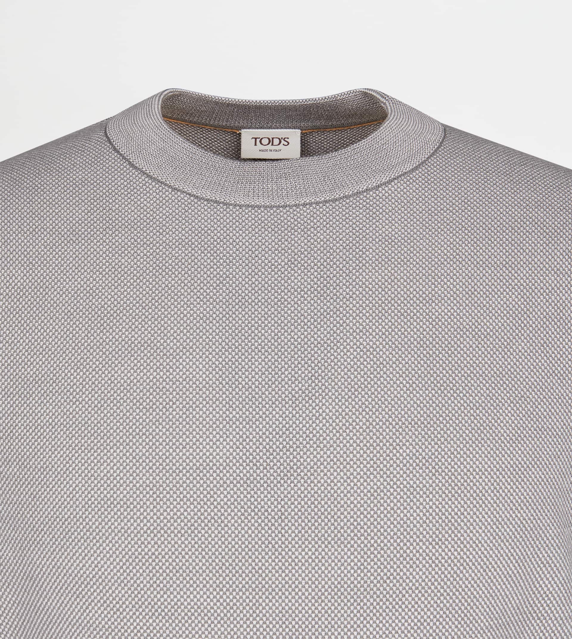 ROUND-NECK PULLOVER IN WOOL PIQUET - GREY - 7