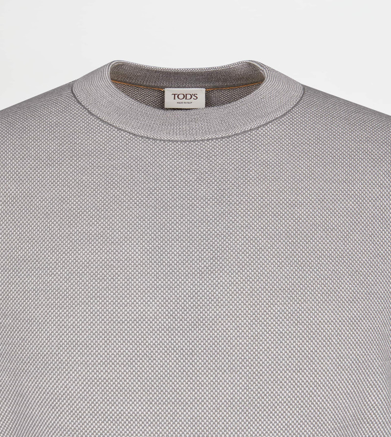ROUND-NECK PULLOVER IN WOOL PIQUET - GREY 7