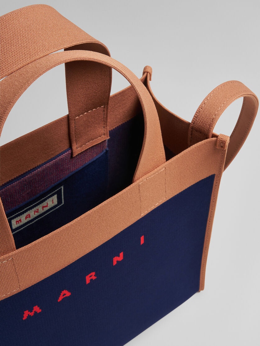 SMALL SHOPPING BAG IN BLUE AND BROWN JACQUARD - 4