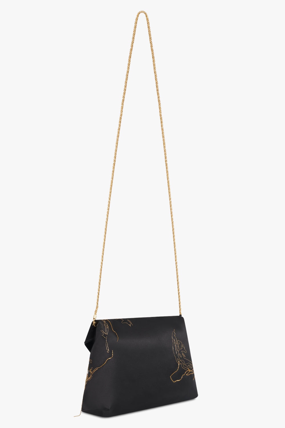 ENVELOPE EMBROIDERED CLUTCH ON CHAIN | BLACK/GOLD - 2