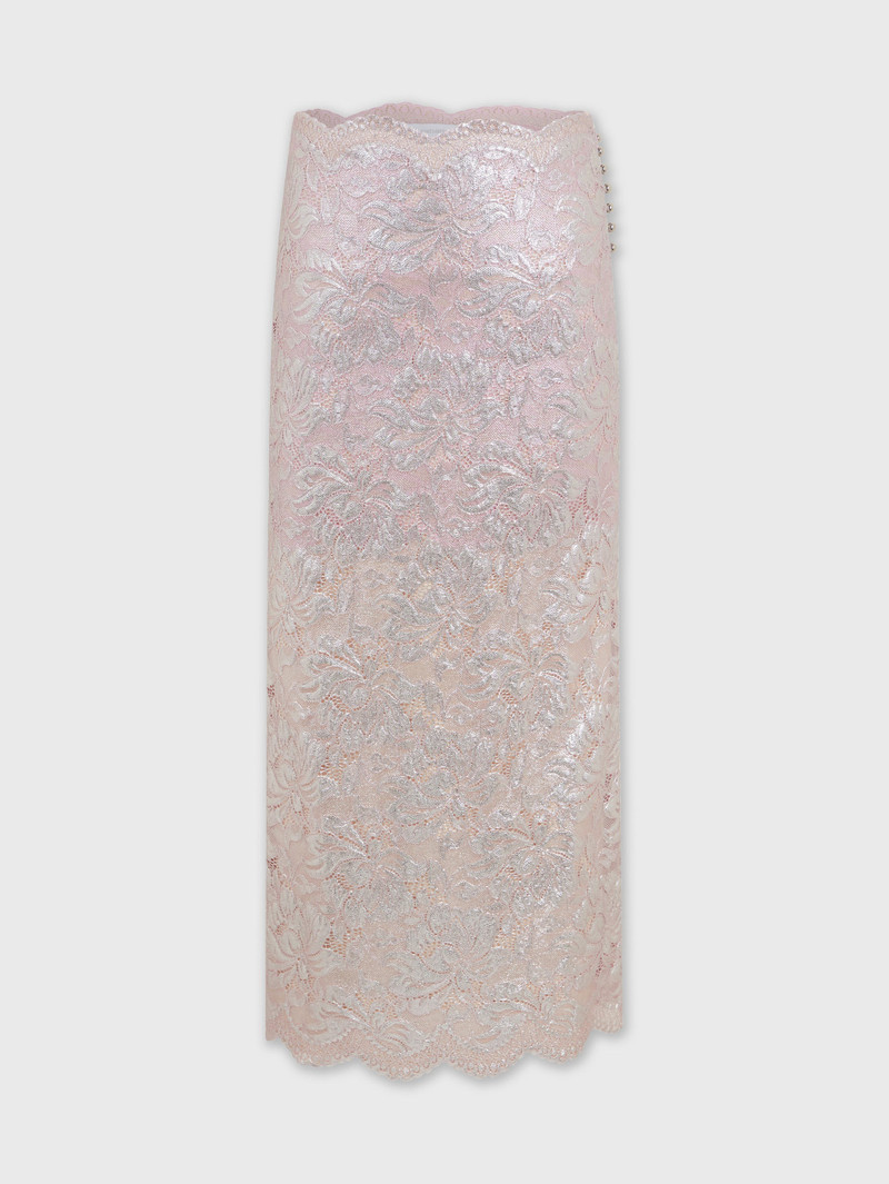 LIGHT PINK LONG SKIRT 에 LACE 와 SILVER INDUCTION - 1
