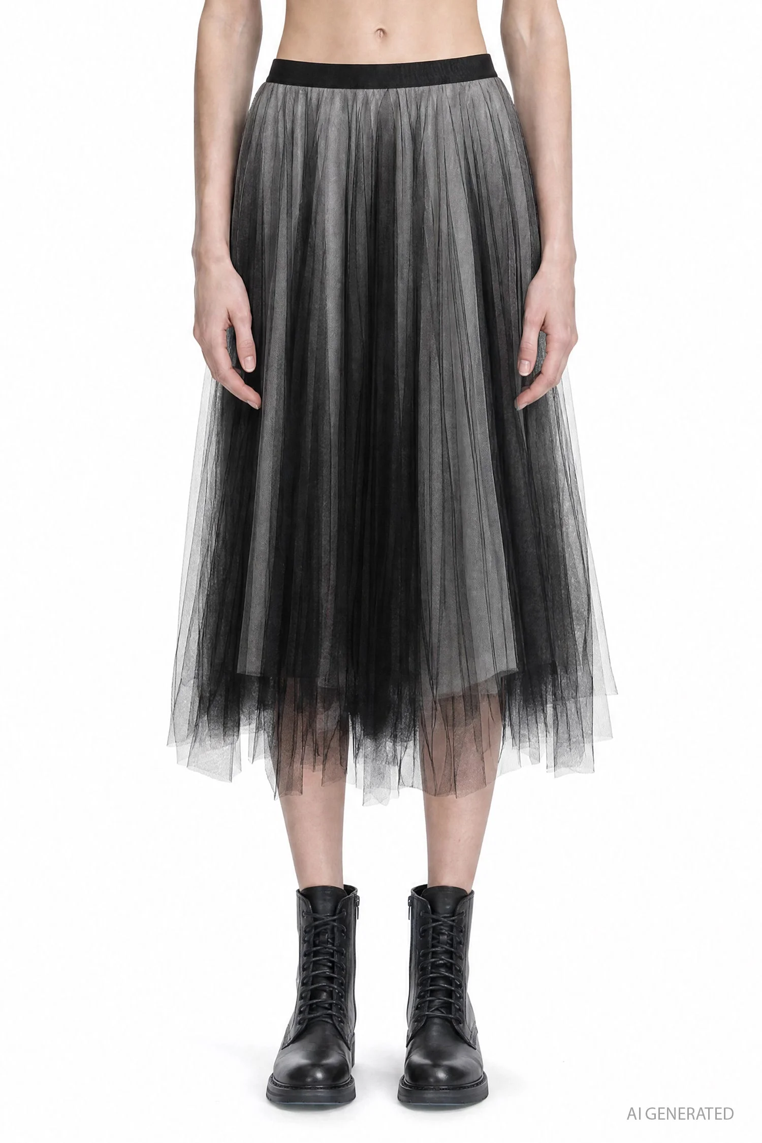 Two-tone Tulle Midi Skirt - 1