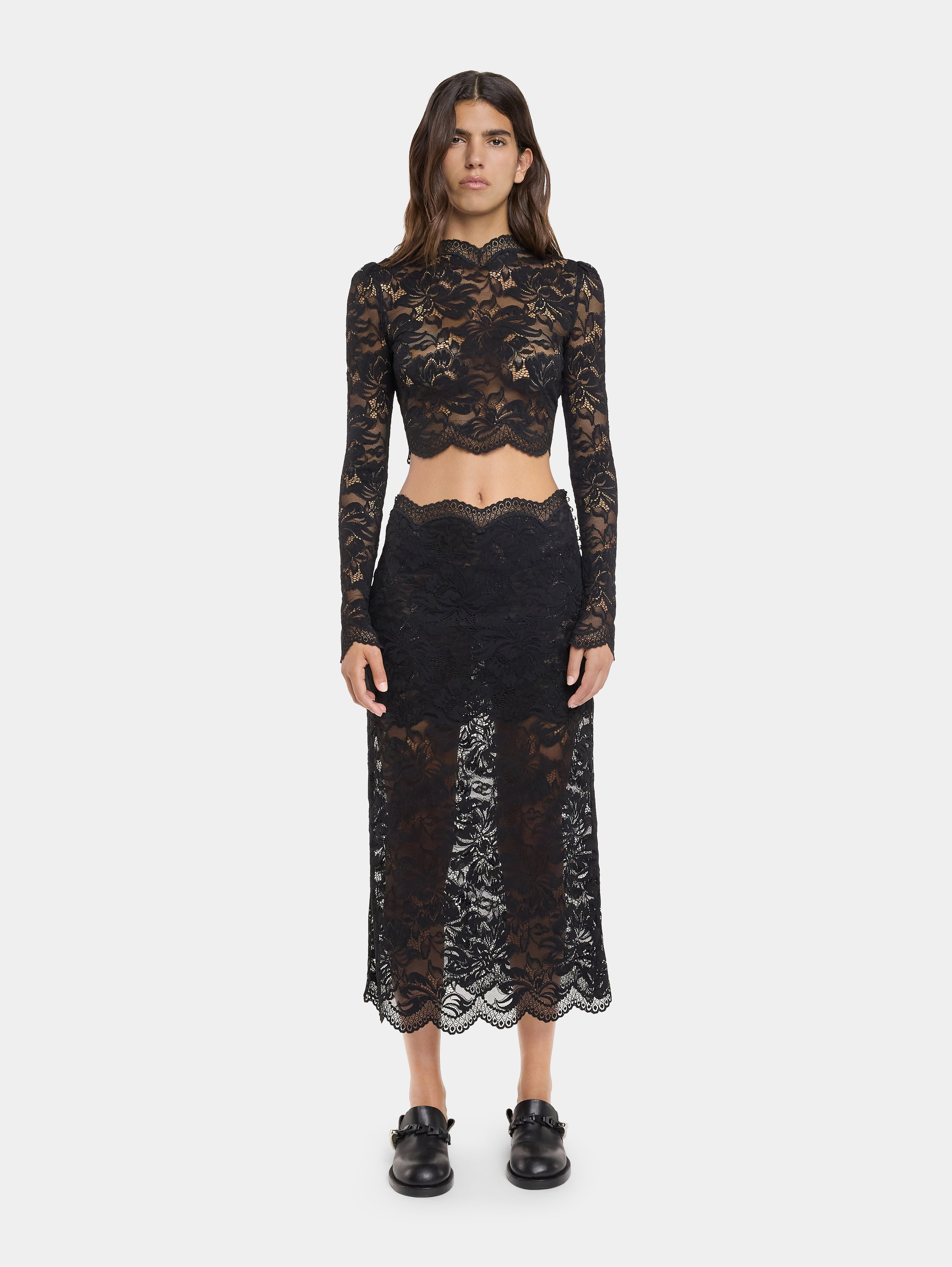 BLACK CROP TOP IN LACE - 2
