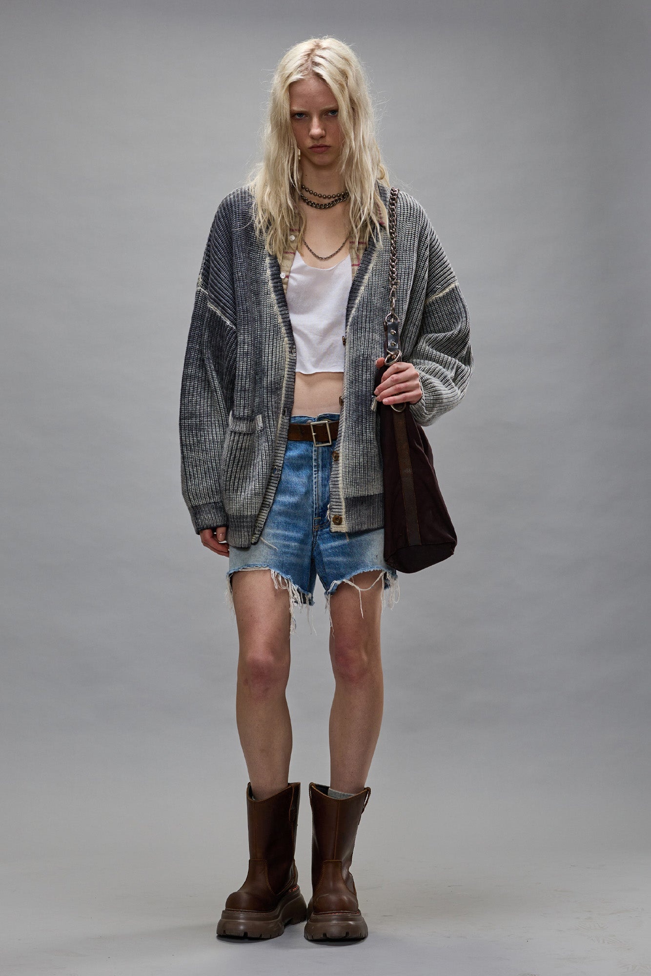 OVERSIZED CARDIGAN - DISTRESSED BLACK - 4