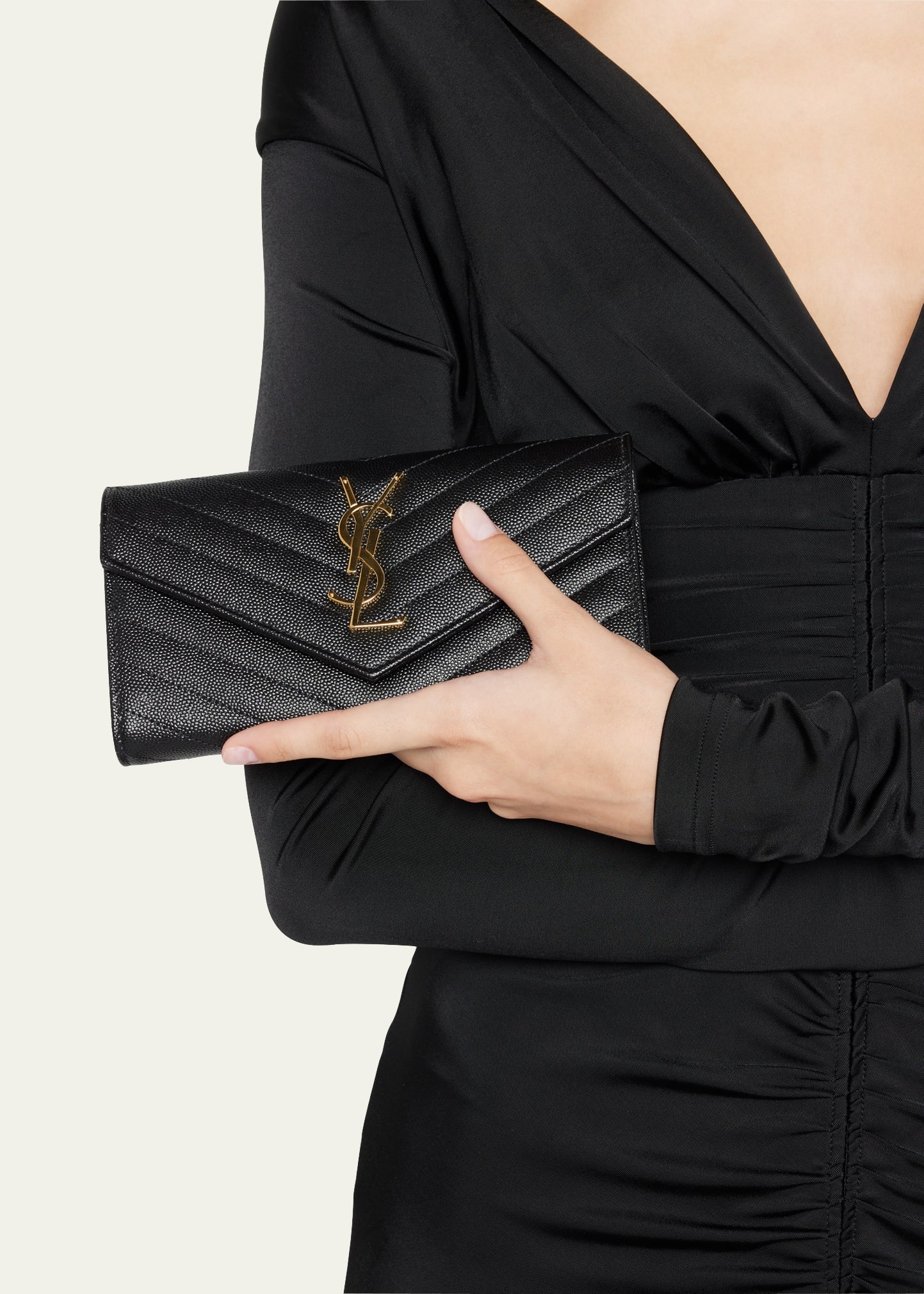 Large YSL Grain de Poudre Leather Flap Wallet - 2