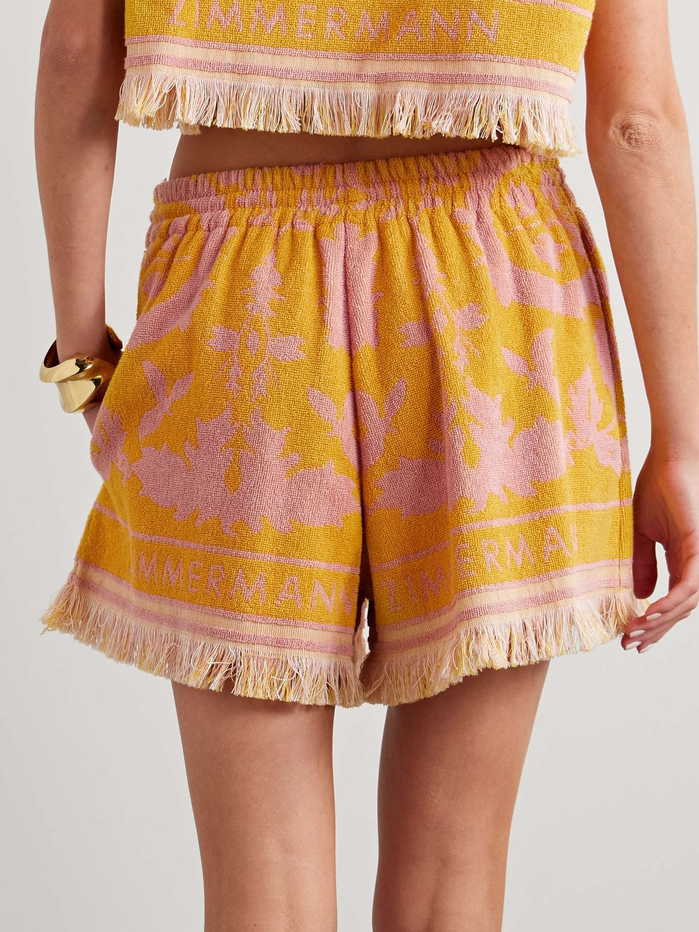 Wylie frayed cotton-terry jacquard shorts Mustard - 3
