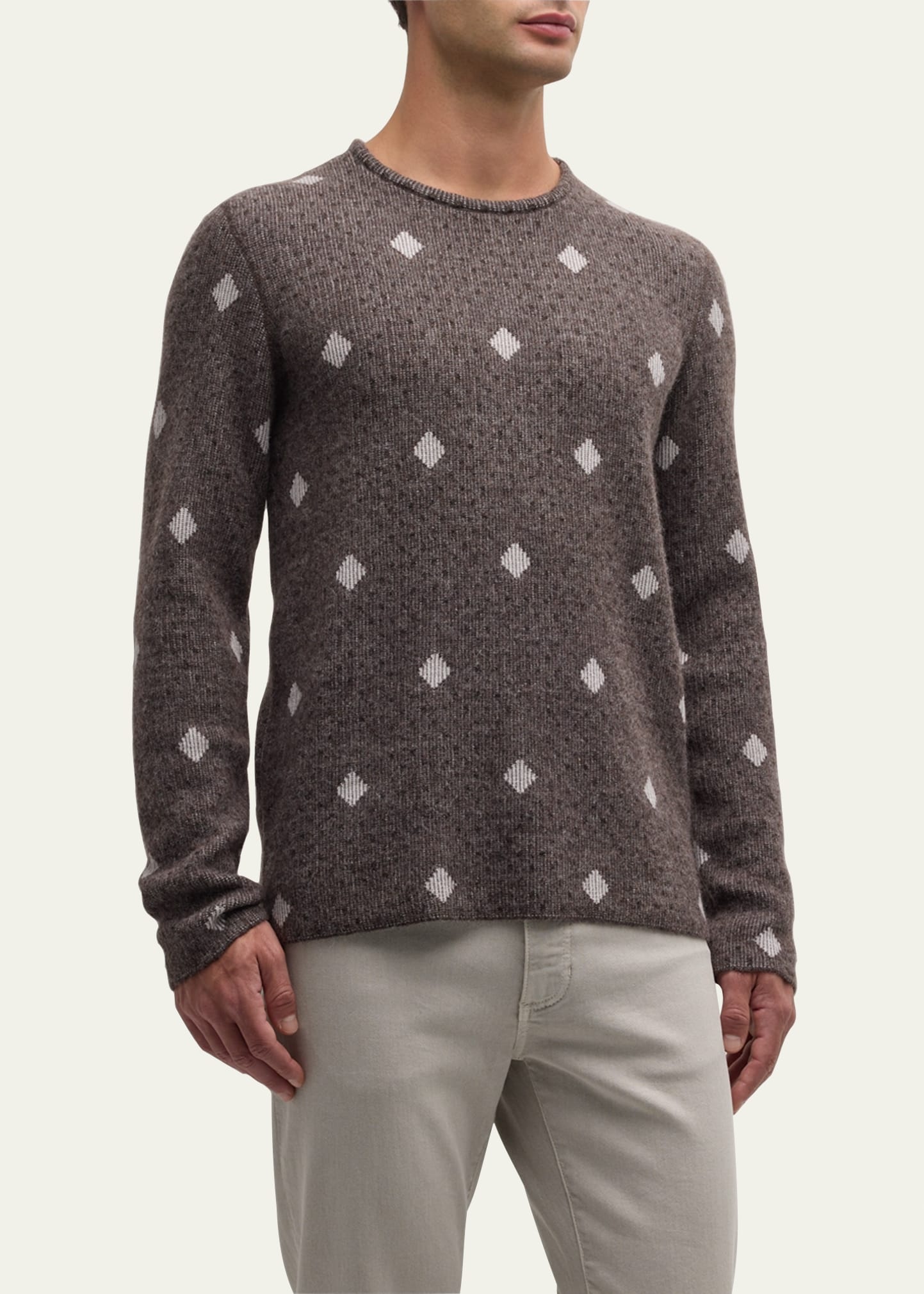 Men's Diamond Jacquard Cashmere-Blend Sweater - 4