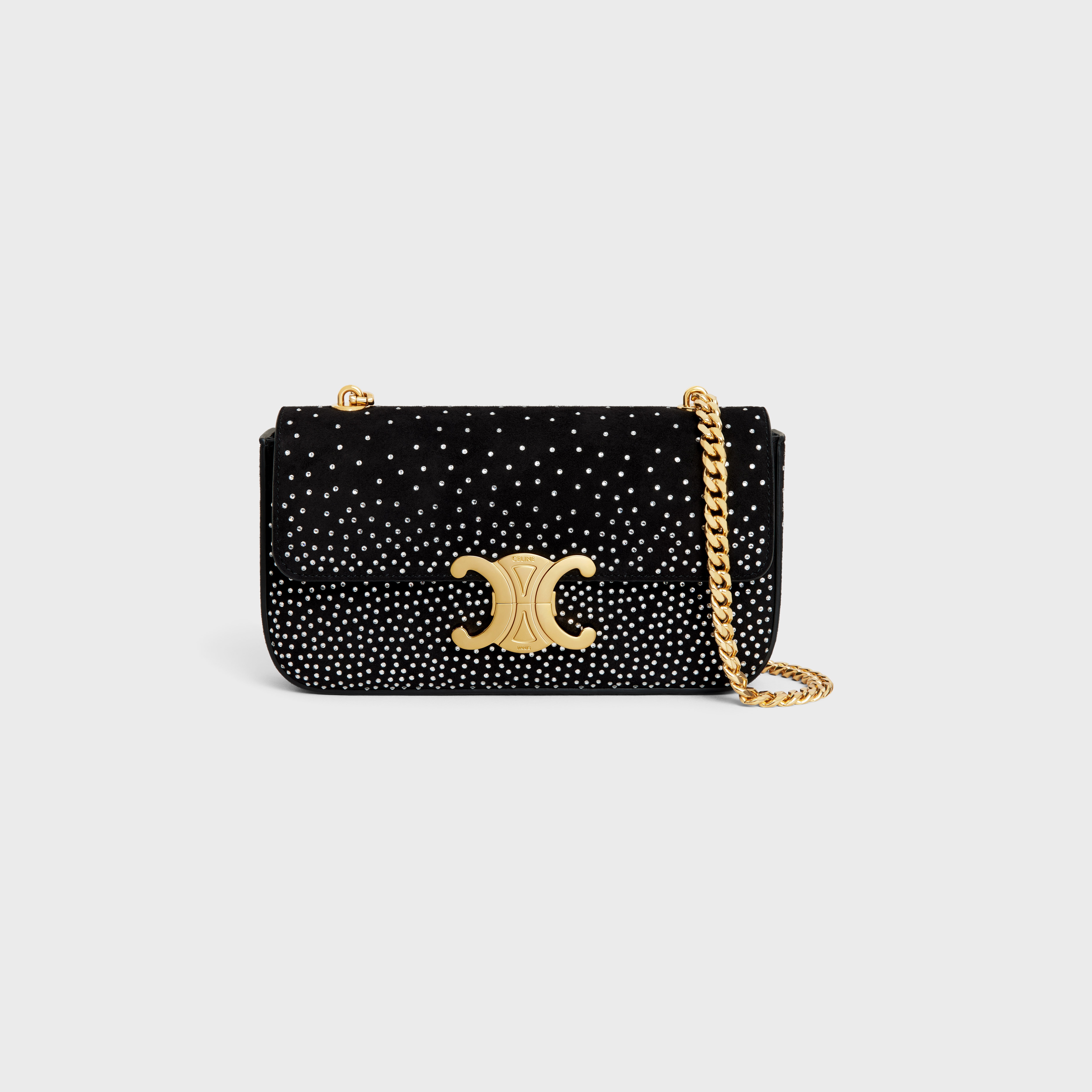 CHAIN SHOULDER BAG CLAUDE in SUEDE GOATSKIN WITH STRASS - 1