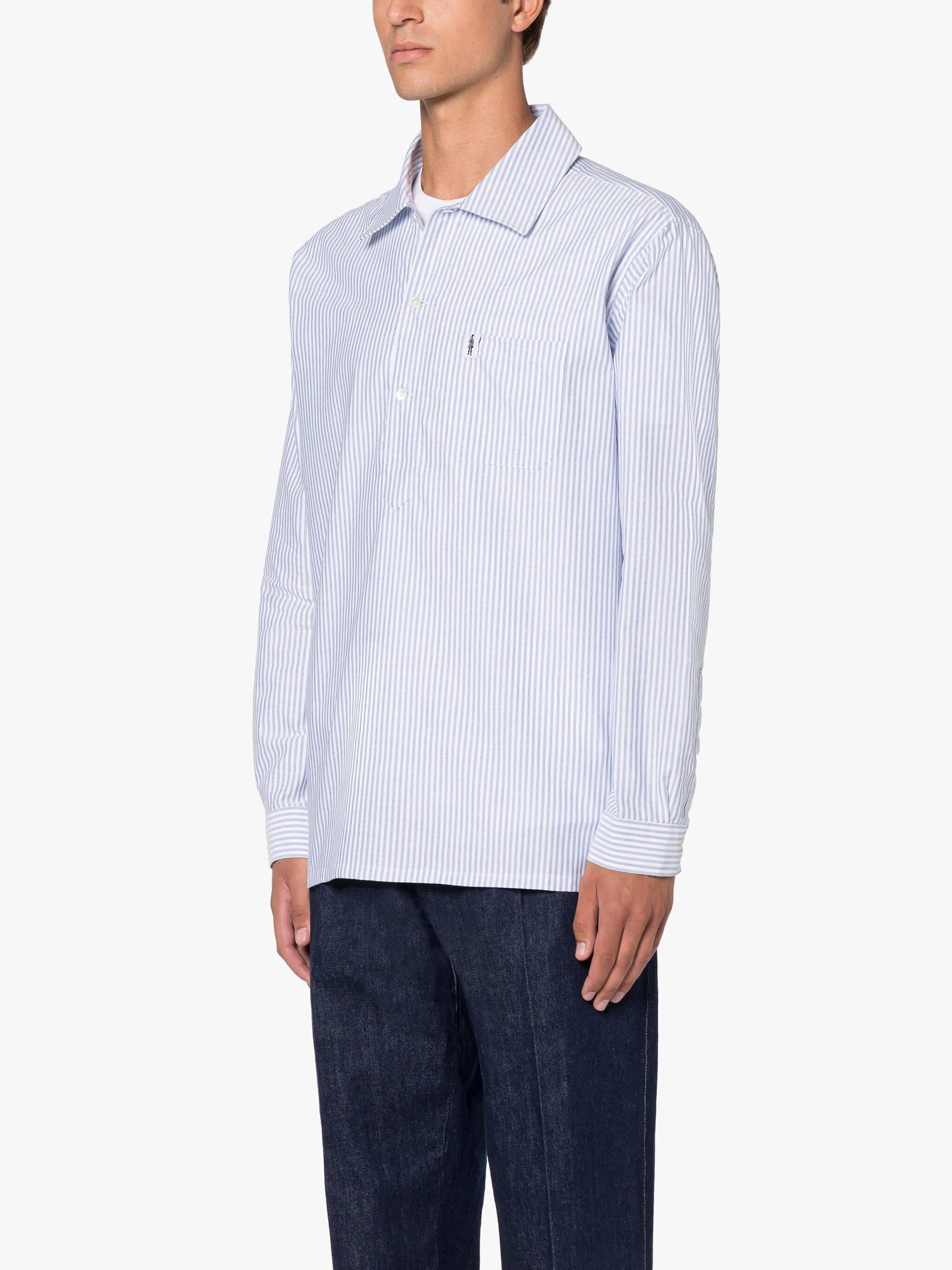 MILITARY NAVY & WHITE STRIPE COTTON SHIRT - 3