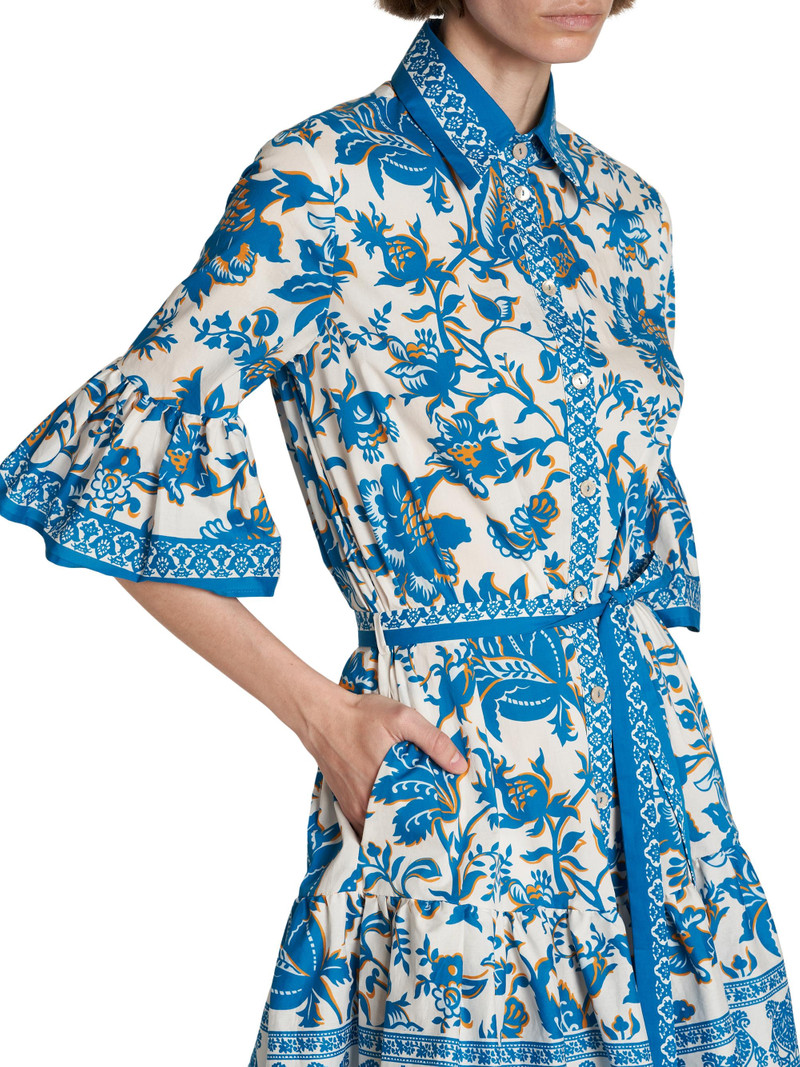Women's Floral Stretch Cotton Mini-Shirtdress - Stampa Bianco 6