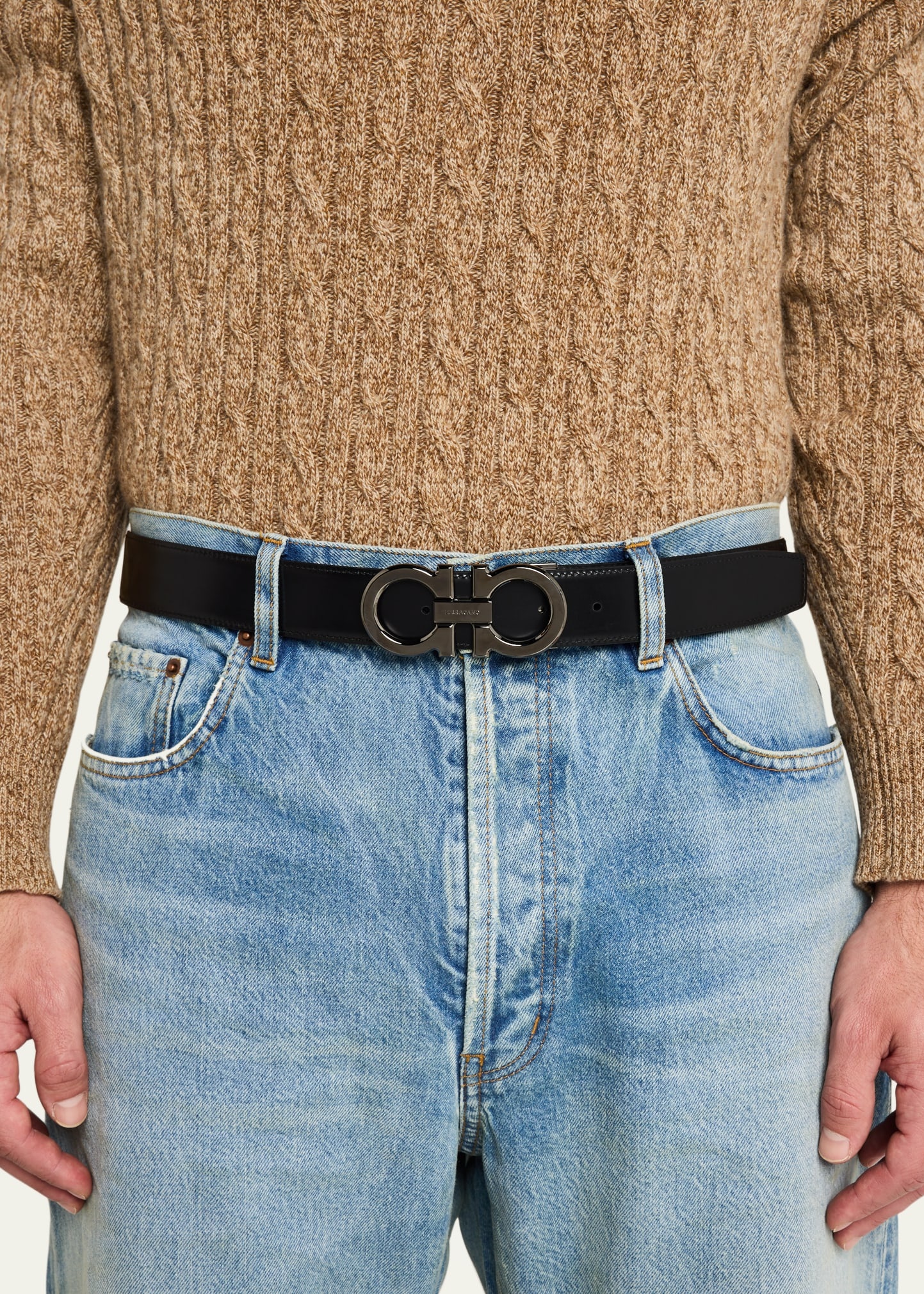 Men's Double Adjustable Leather Gancini Belt - 2