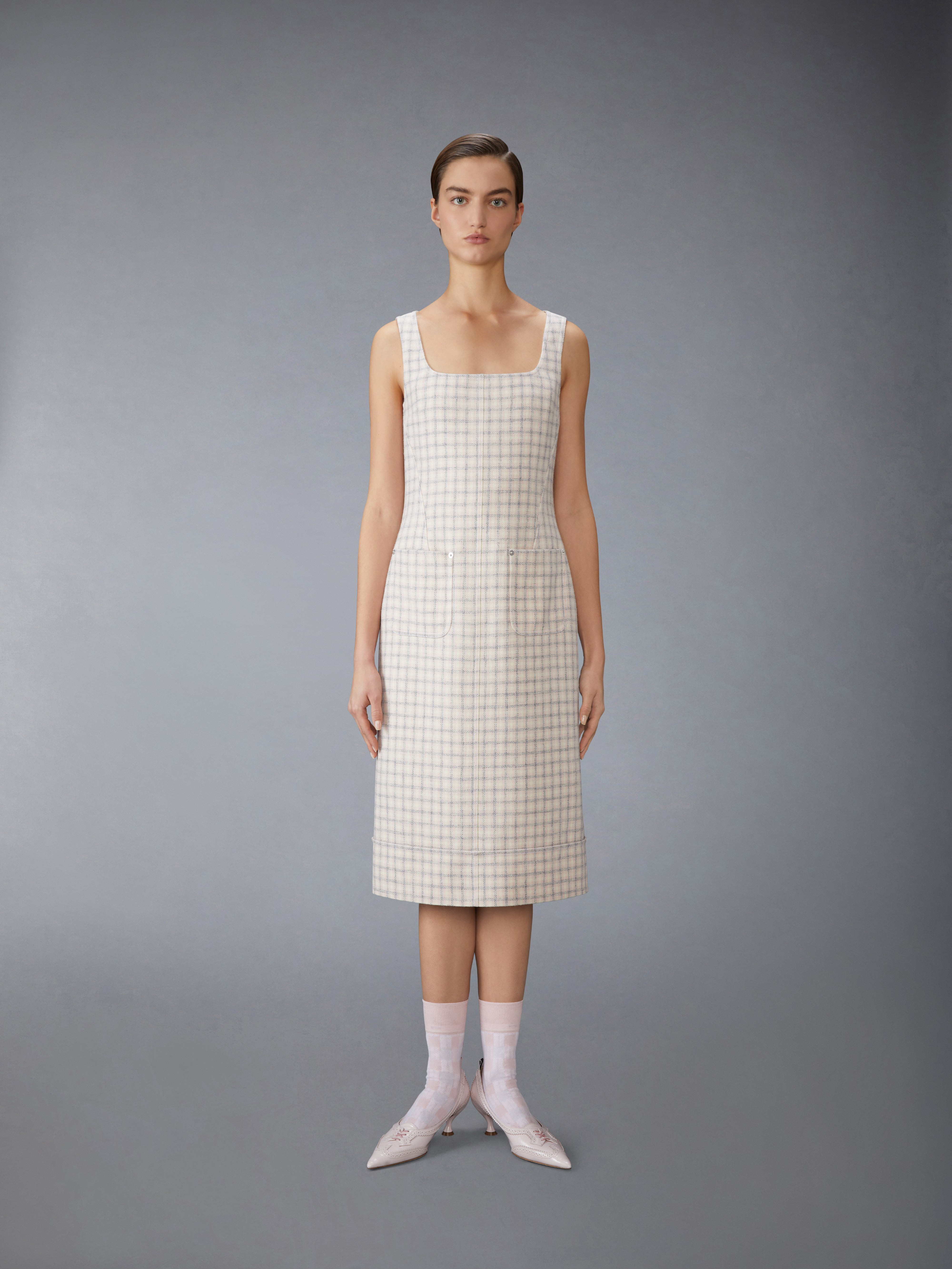 GUNCLUB CHECK HUNTING TWEED SQUARE NECK COLUMN DRESS - 3