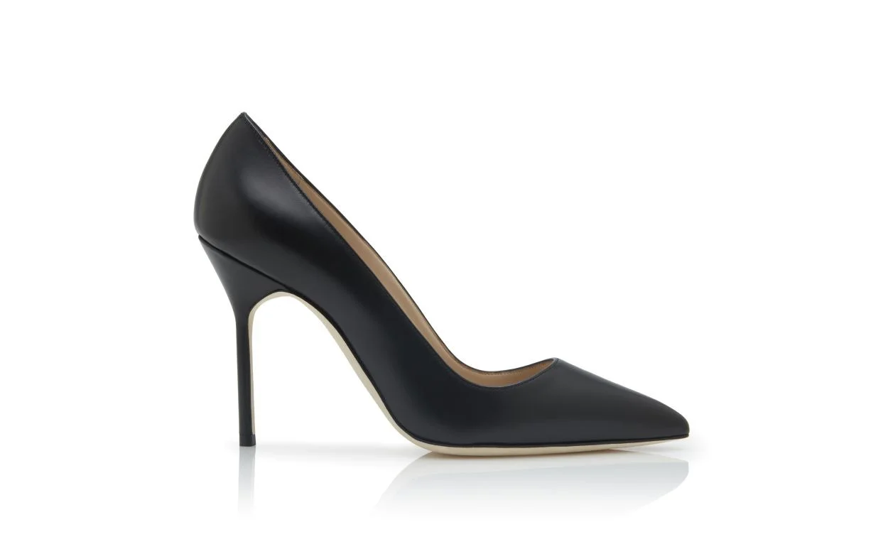 Black Calf Leather Pointed Toe Pumps - 1