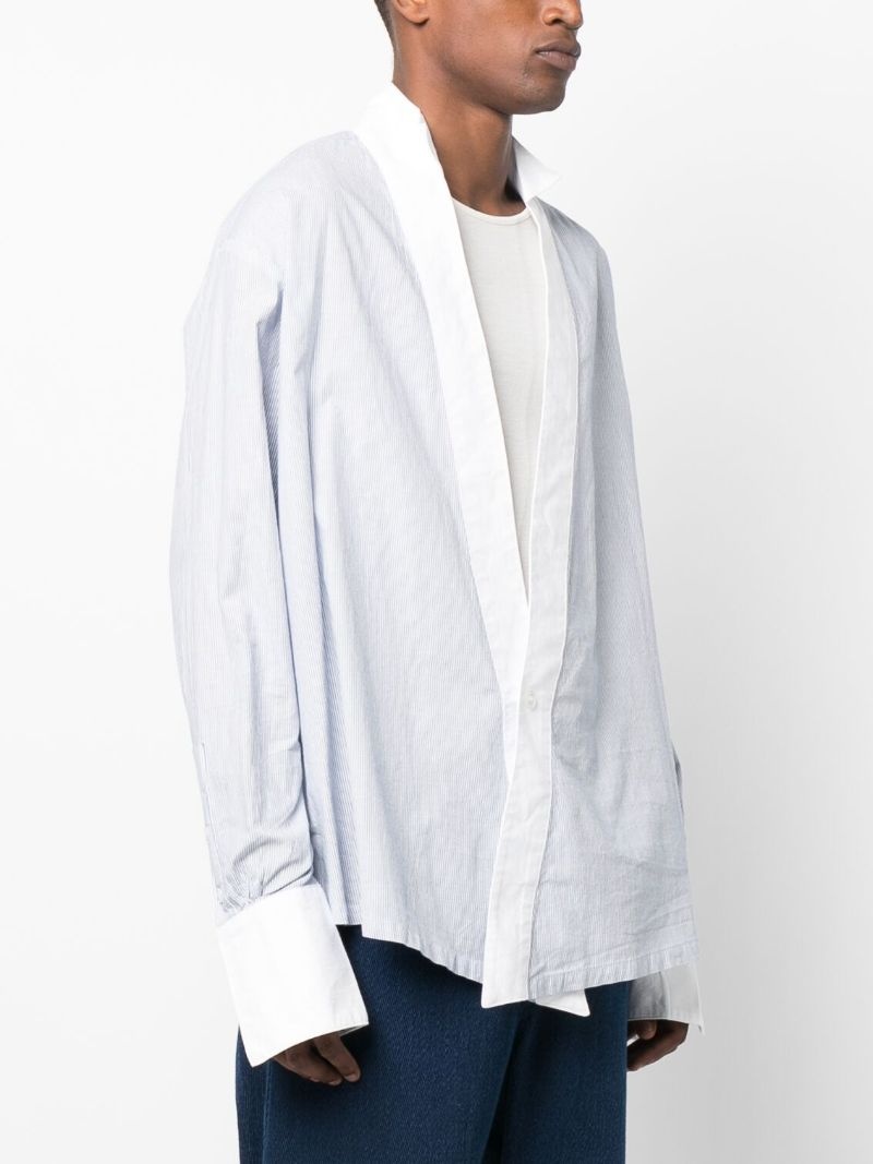 pinstripe-print collarless shirt - 3