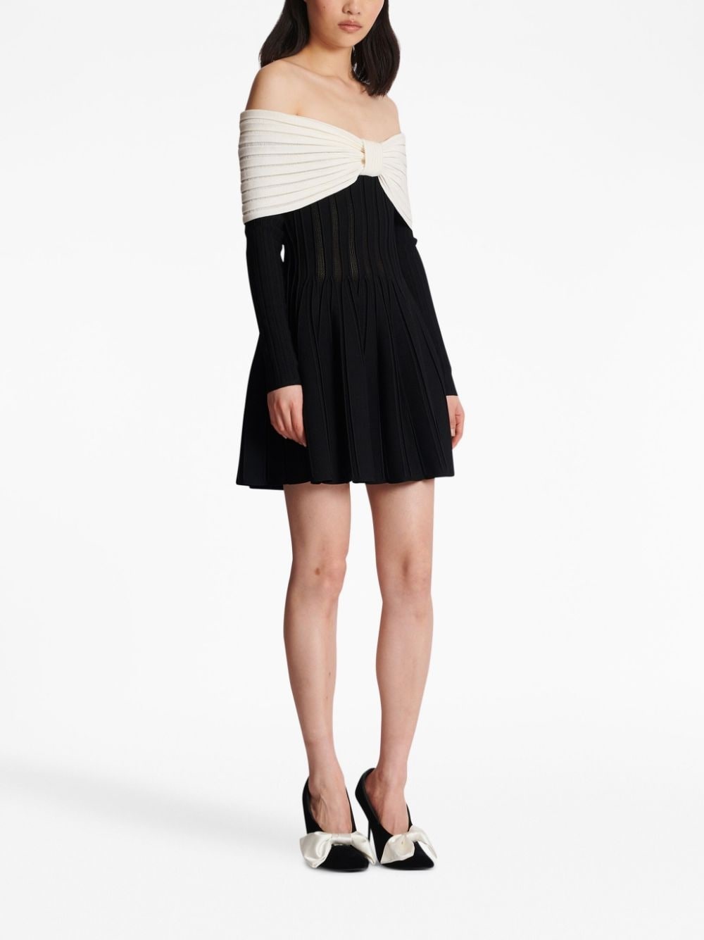 off-shoulder knitted minidress - 3
