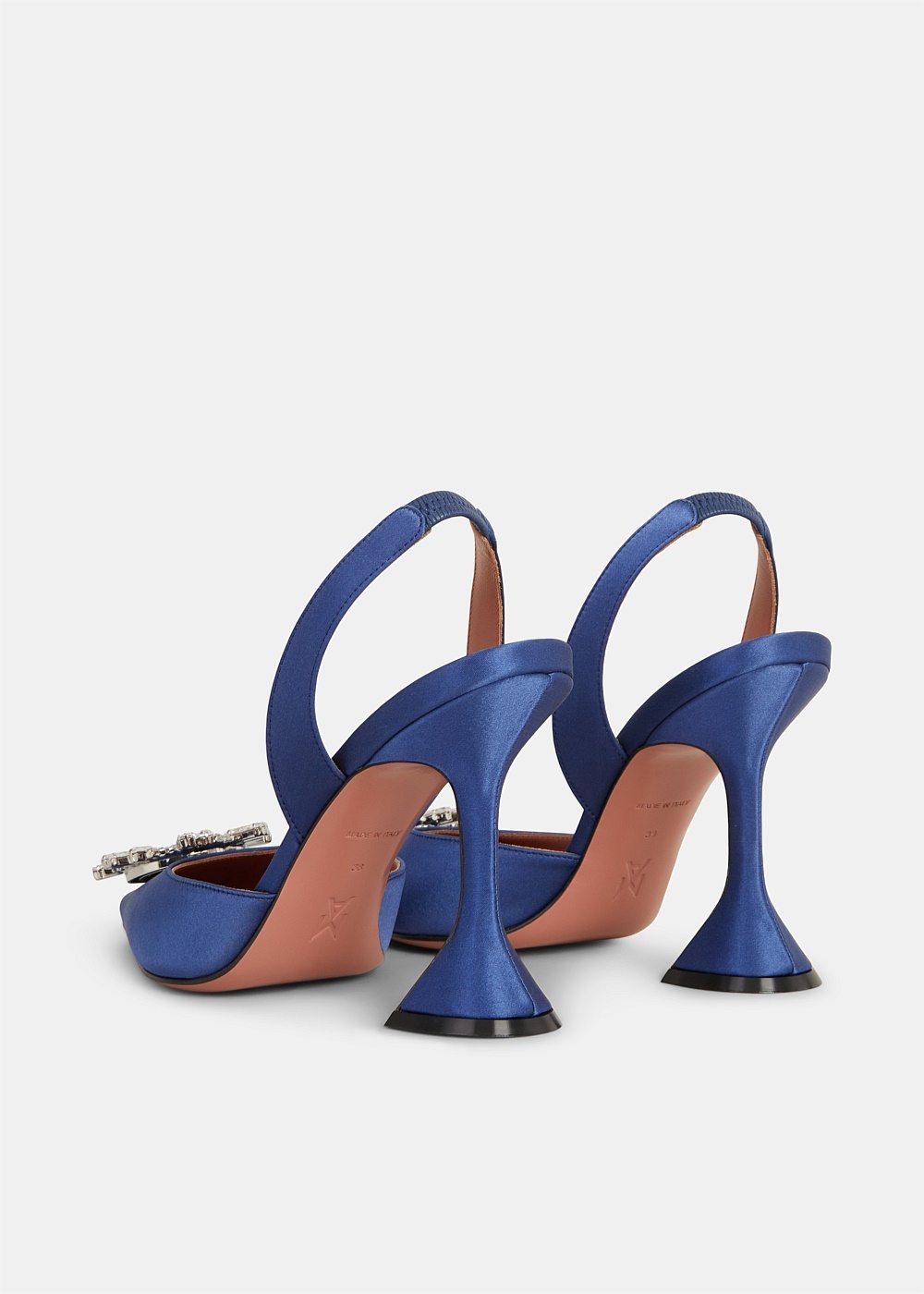 Navy Satin Begum Slingback Pumps - 3