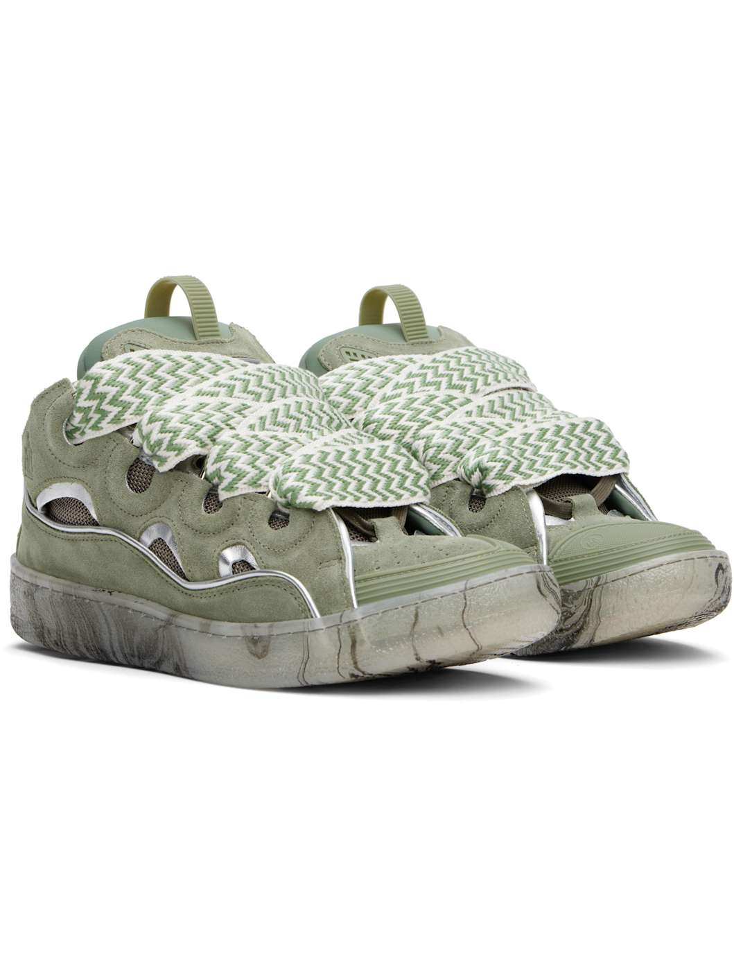 Khaki Leather Curb Marbled Sole Sneakers - 4