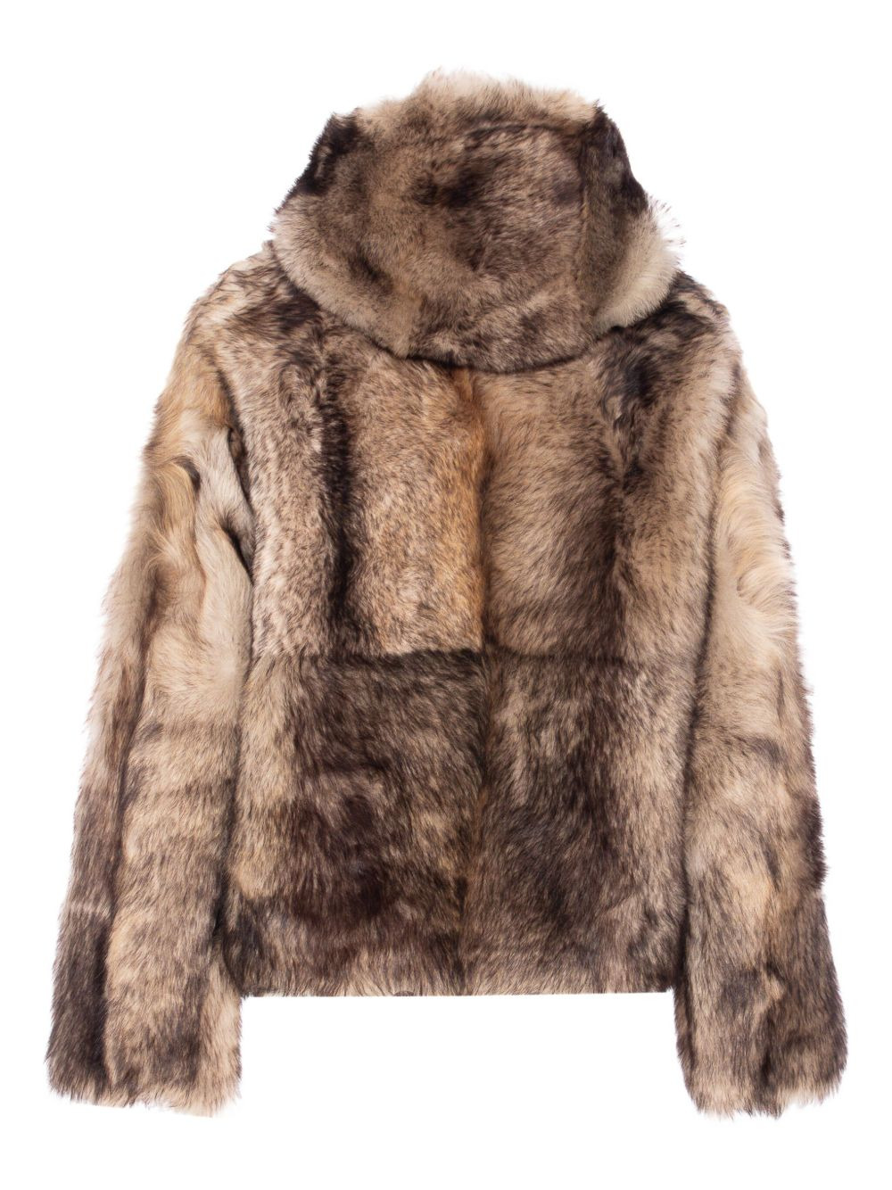button-fastening hooded fur jacket - 2