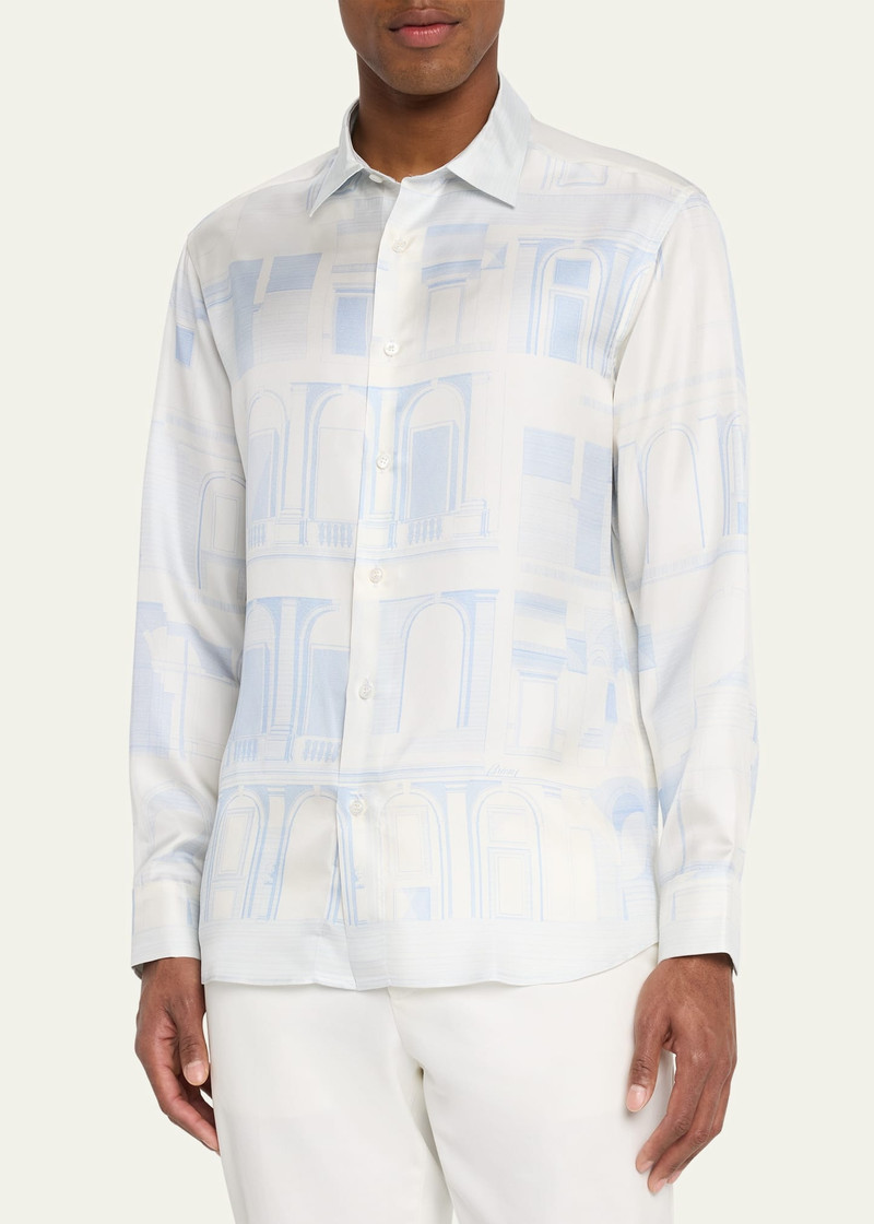 Men's Palace-Print Silk Dress Shirt 4