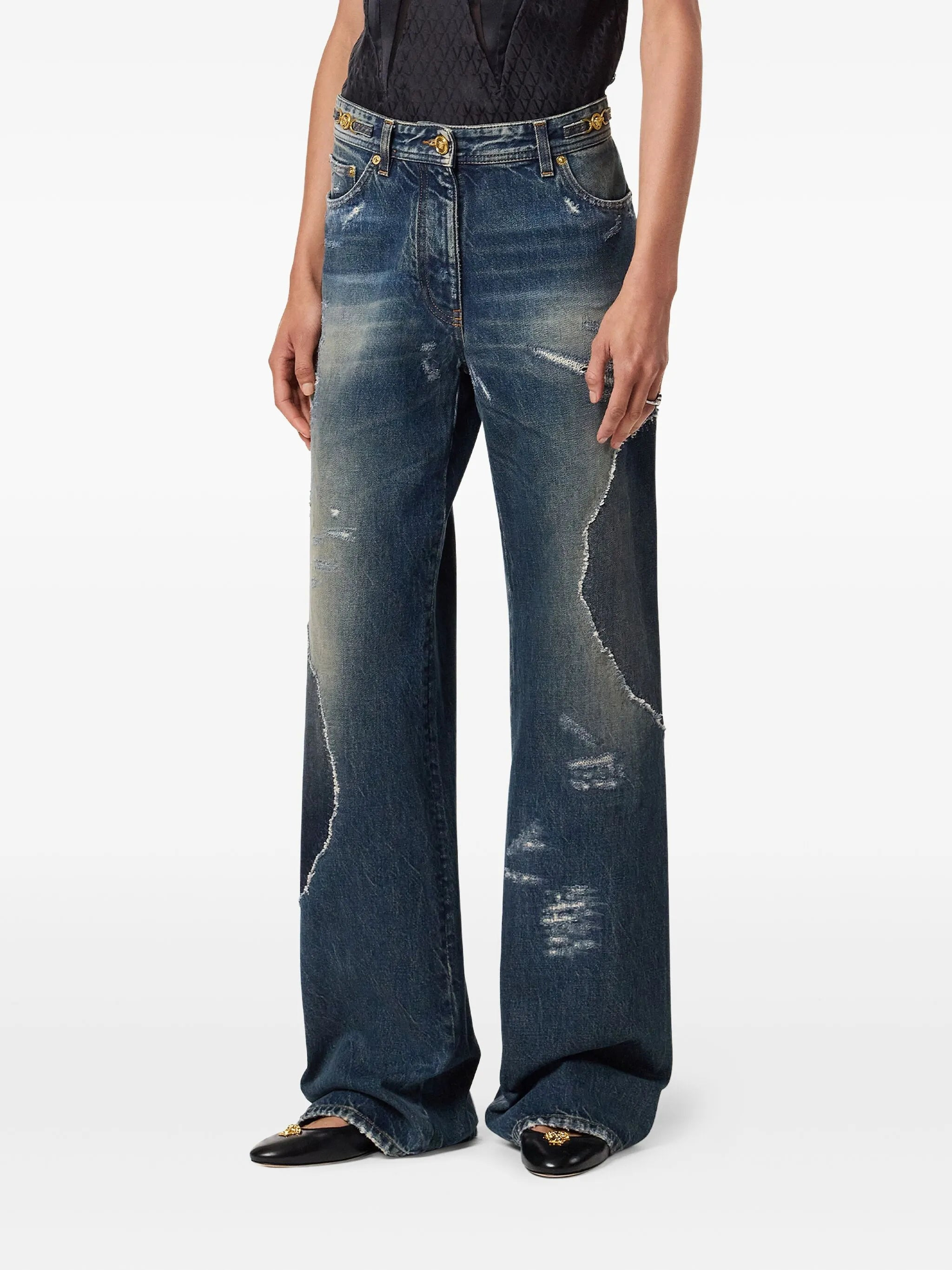 patchwork distressed-effect jeans - 3
