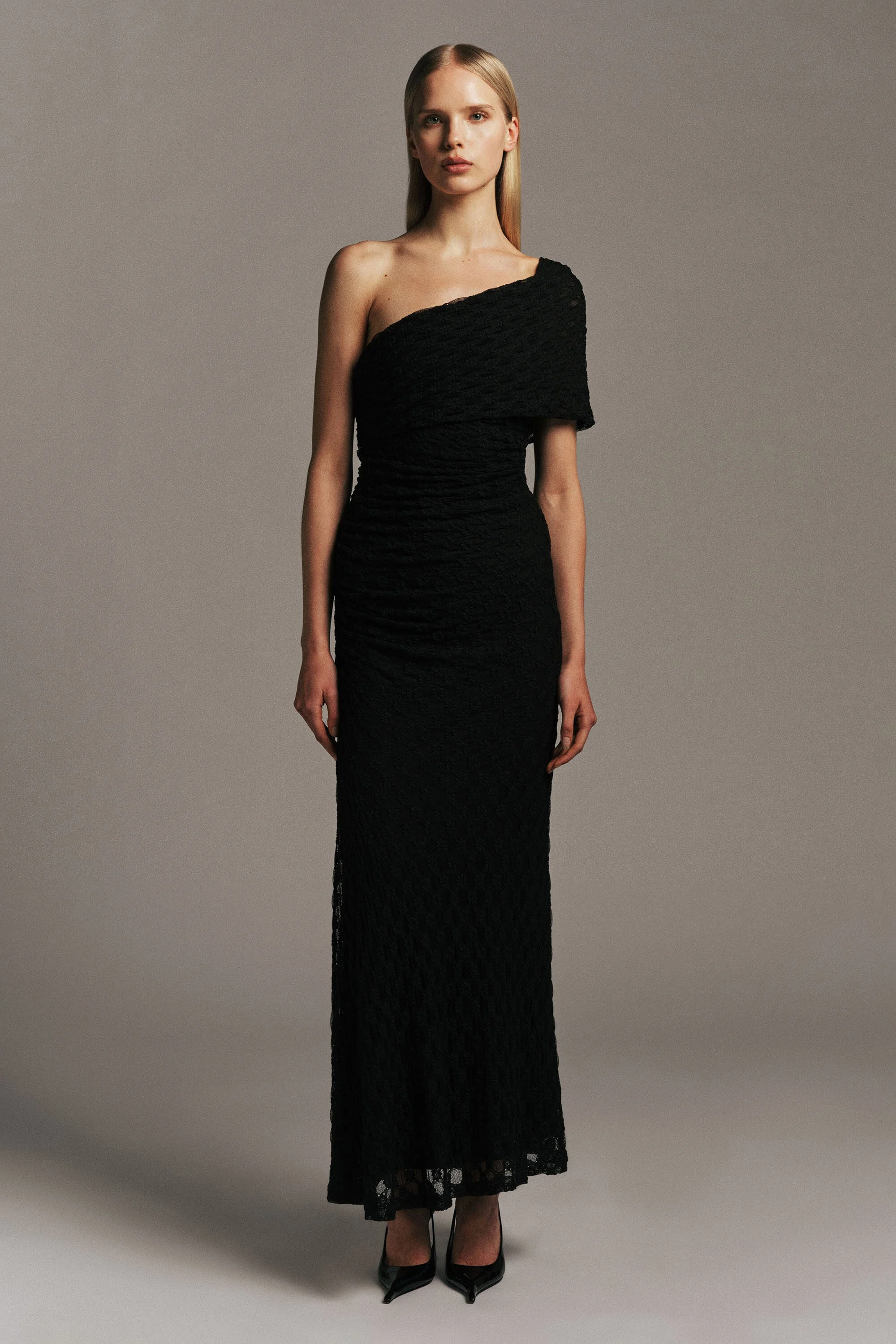 Calia Stretch Lace Maxi Dress In Black - 1