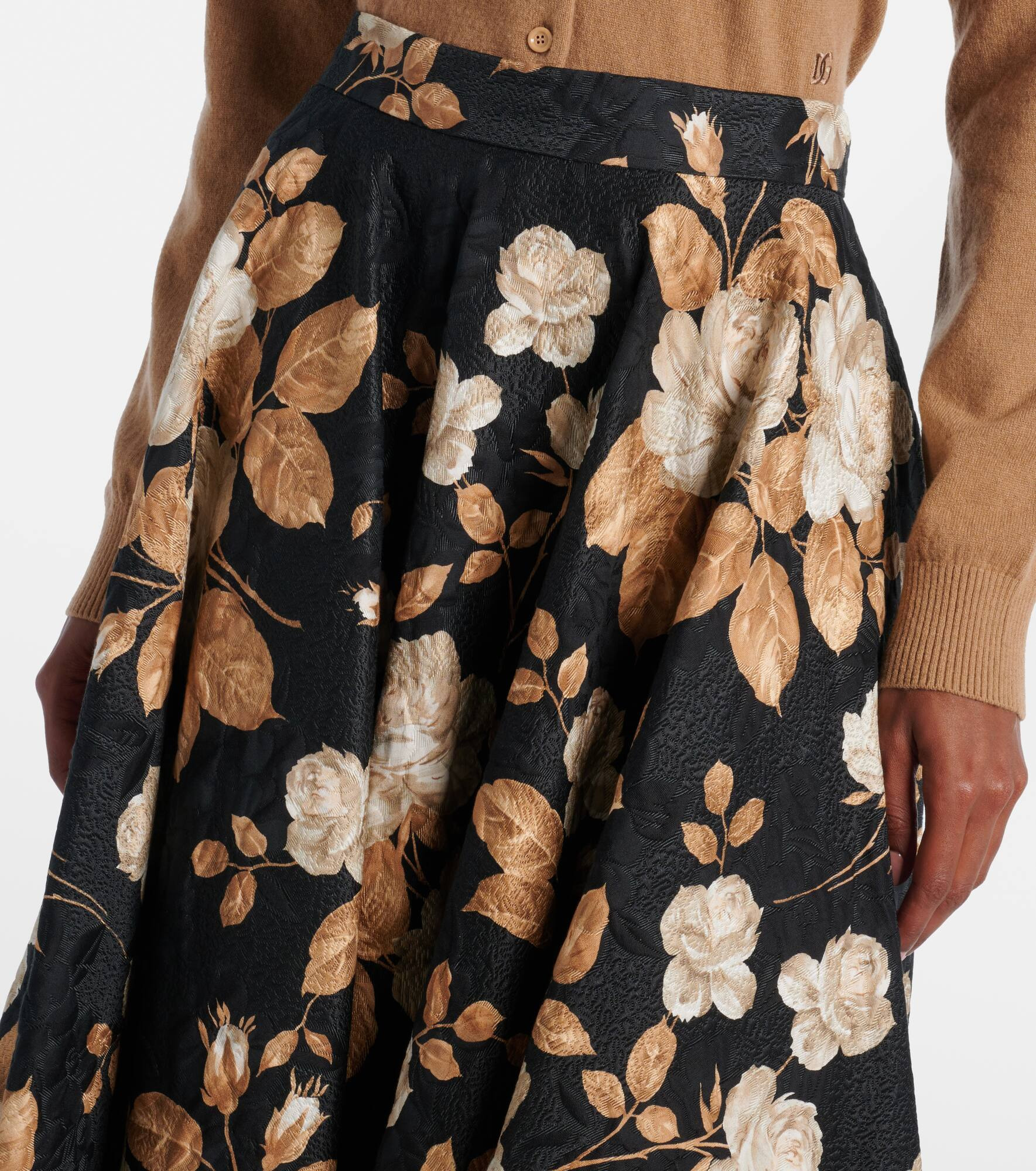 Cotton and silk-blend brocade midi skirt - 4