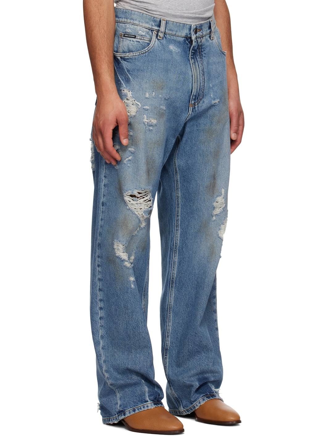 Blue Oversized Cotton Tag Jeans - 2