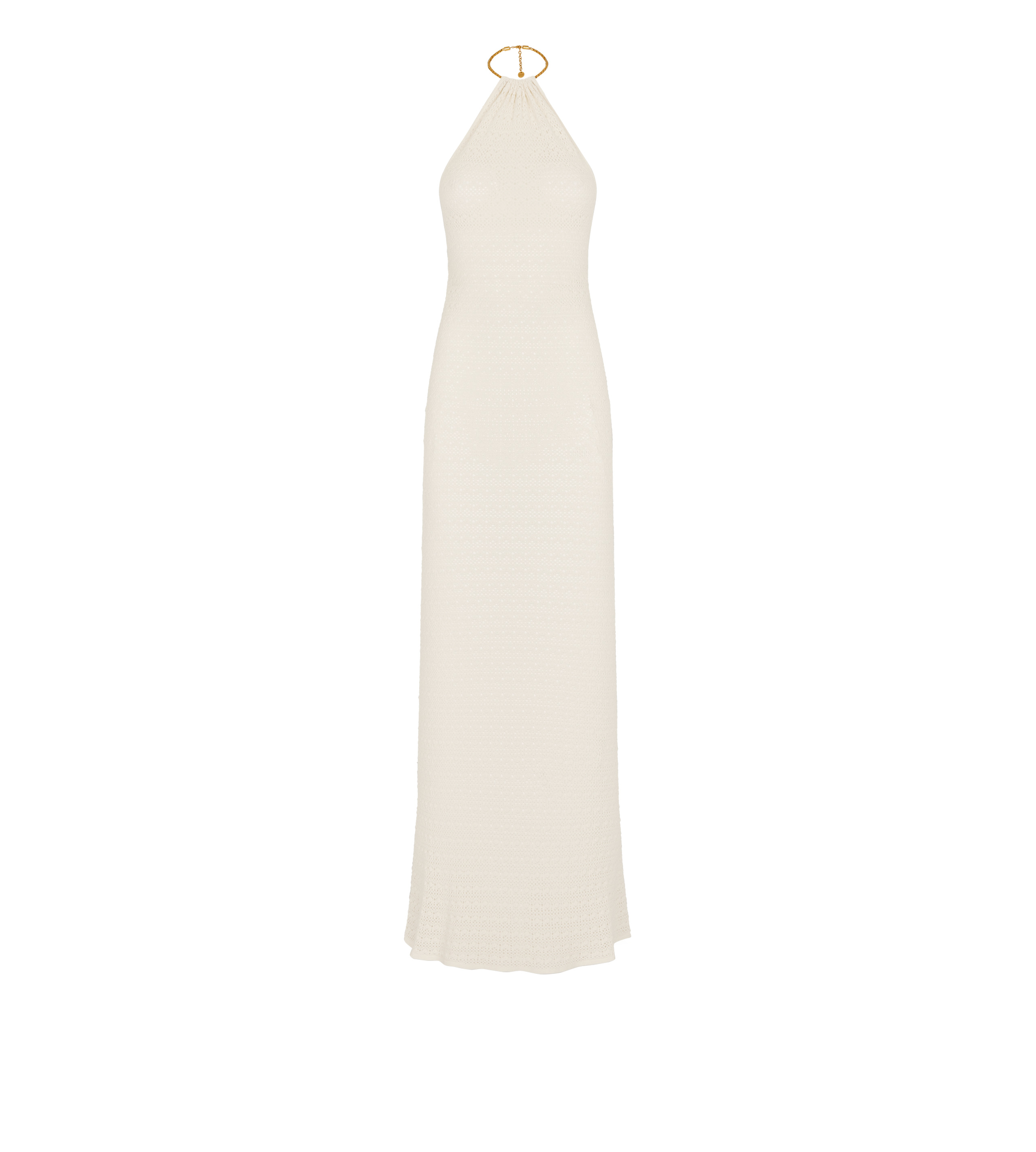 OPENWORK KNIT HALTERNECK EVENING DRESS - 1