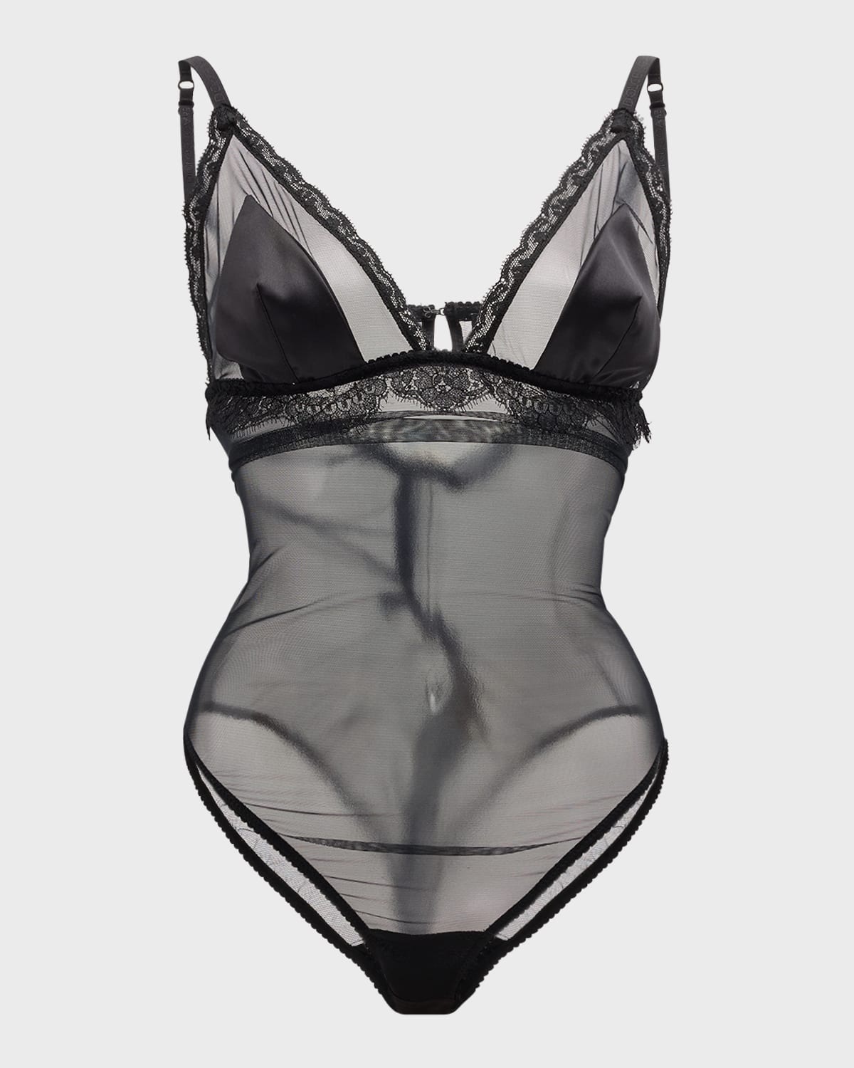 Lace-Trim Tulle & Silk Bodysuit - 1