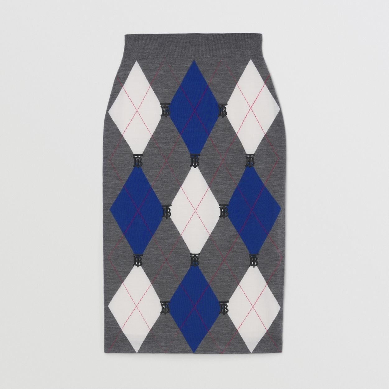 Monogram Motif Argyle Intarsia Wool Skirt - 1