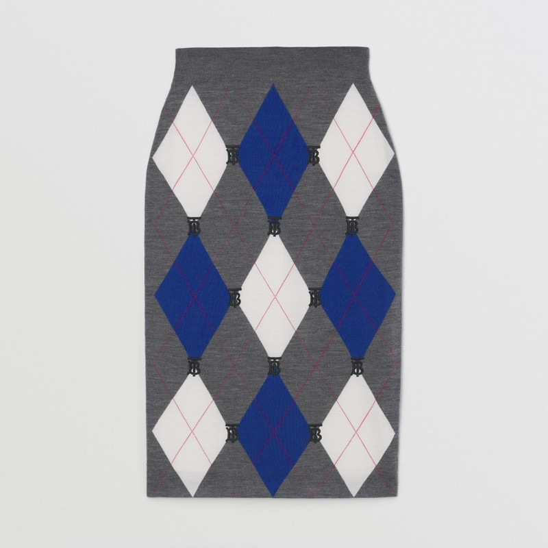 Monogram Motif Argyle Intarsia Wool Skirt 1